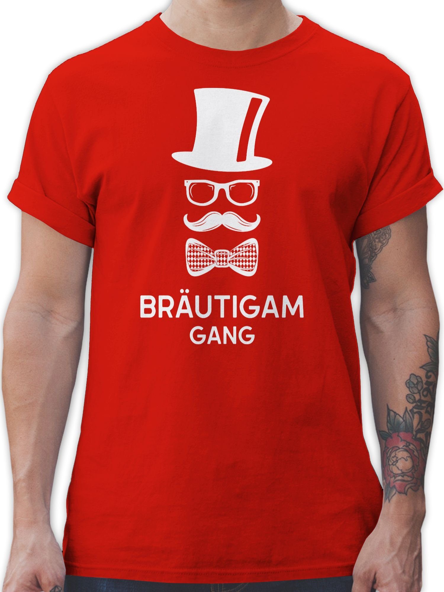 Shirtracer T-Shirt Bräutigam Gang Hipster Team Groom JGA Männer 02 Rot