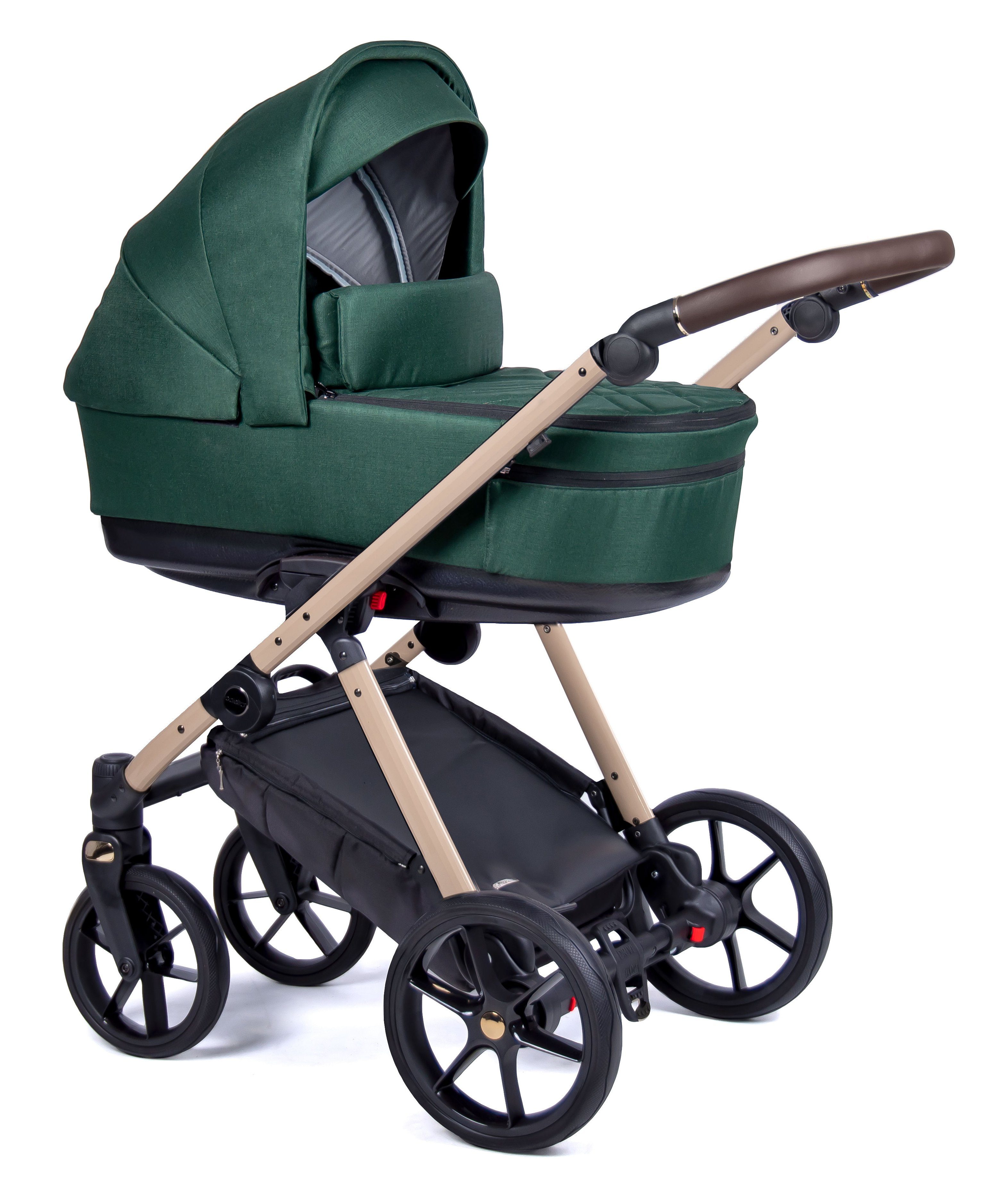 Kinderwagen-Set Designs - Kombi-Kinderwagen Gestell 2 babies-on-wheels Axxis = - in 14 in 1 24 Teile beige Tannengrün