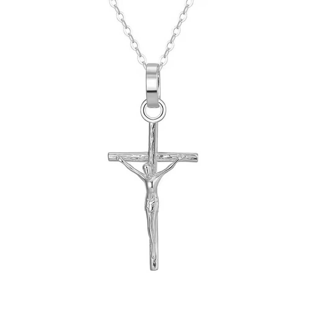 Runde Perlé Silberkette handgefertigt zarte Kette mit Kruzifix, Kreuz Anhän günstig online kaufen