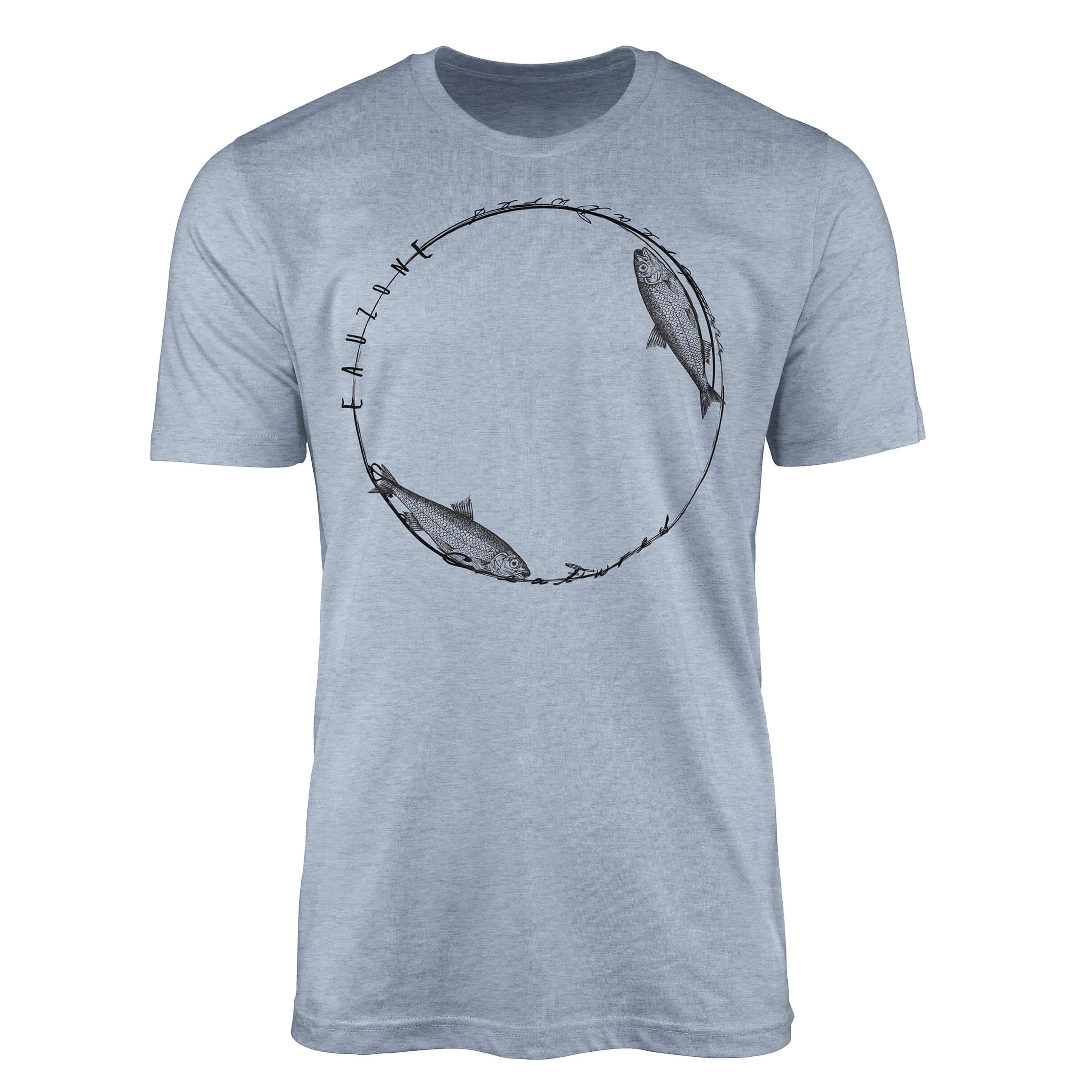 Sinus Art T-Shirt T-Shirt Tiefsee Fische - Serie: Sea Creatures, feine Struktur und sportlicher Schnitt / Sea 039 Stonewash Denim