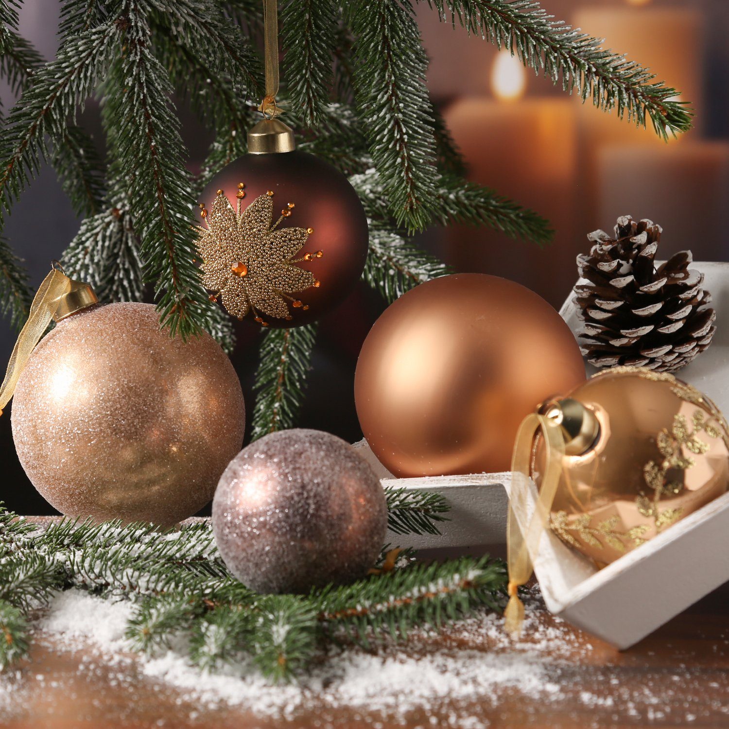 (12 Weihnachtsbaumkugel Weihnachtskugel braun 12St. Größen Glas Christbaumkugel St) karamell MARELIDA 3