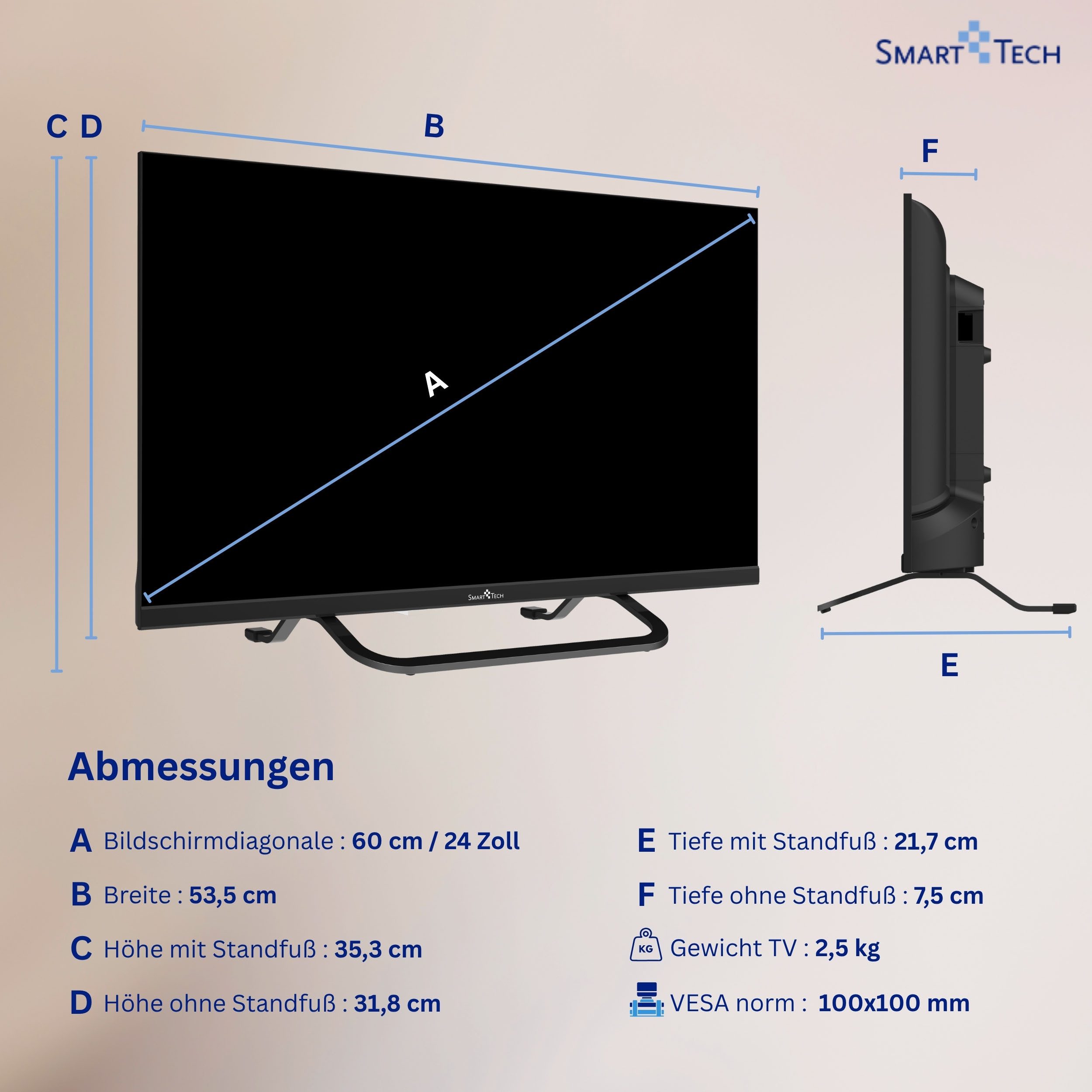 Smart Tech 24HV02V LED-Fernseher (60 cm/24 Zoll, HD-ready, VIDAA Smart TV, VIDAA Smart TV, Triple-Tuner)