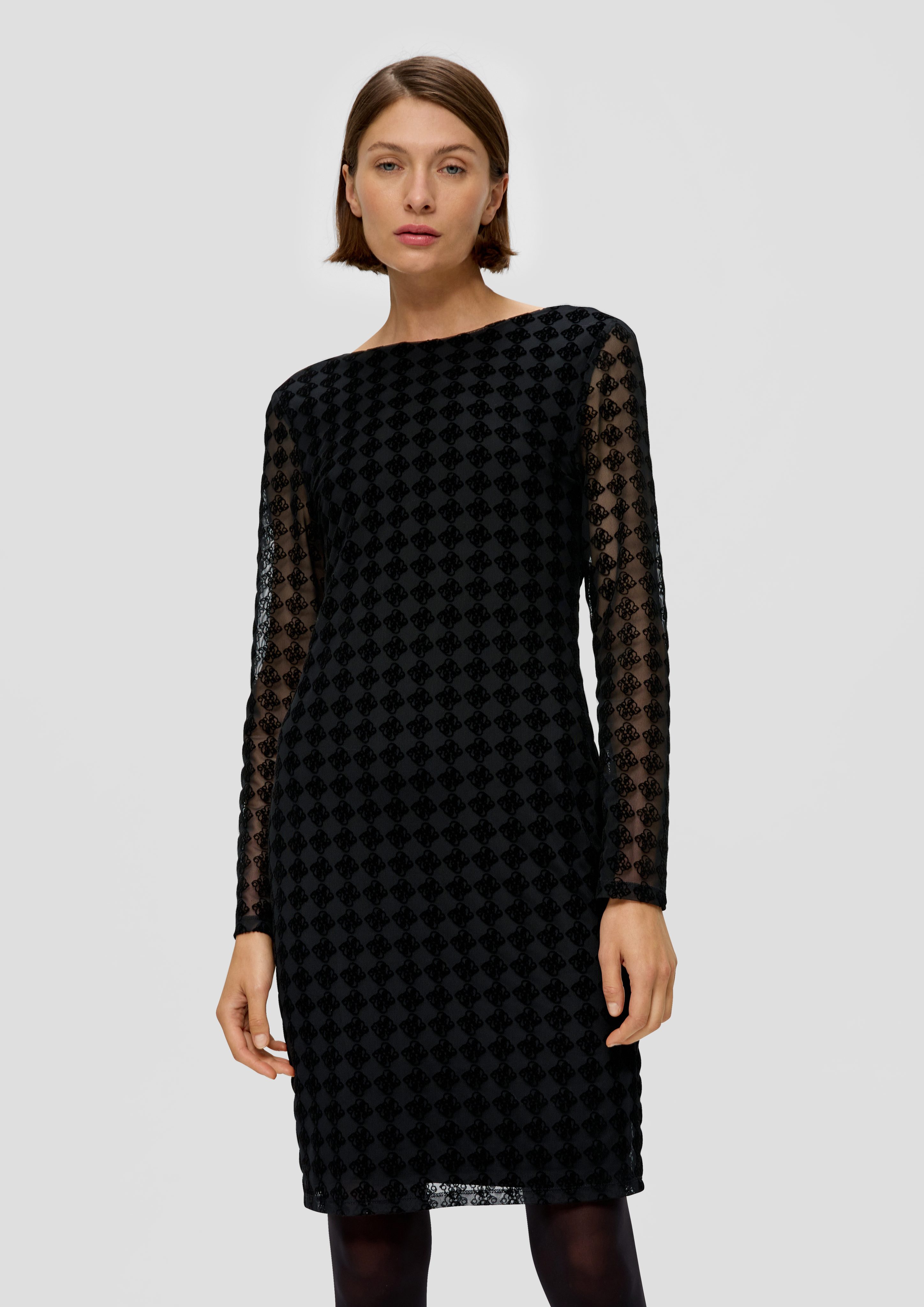 s.Oliver BLACK LABEL Maxikleid Mesh-Kleid mit Allover-Flockprint