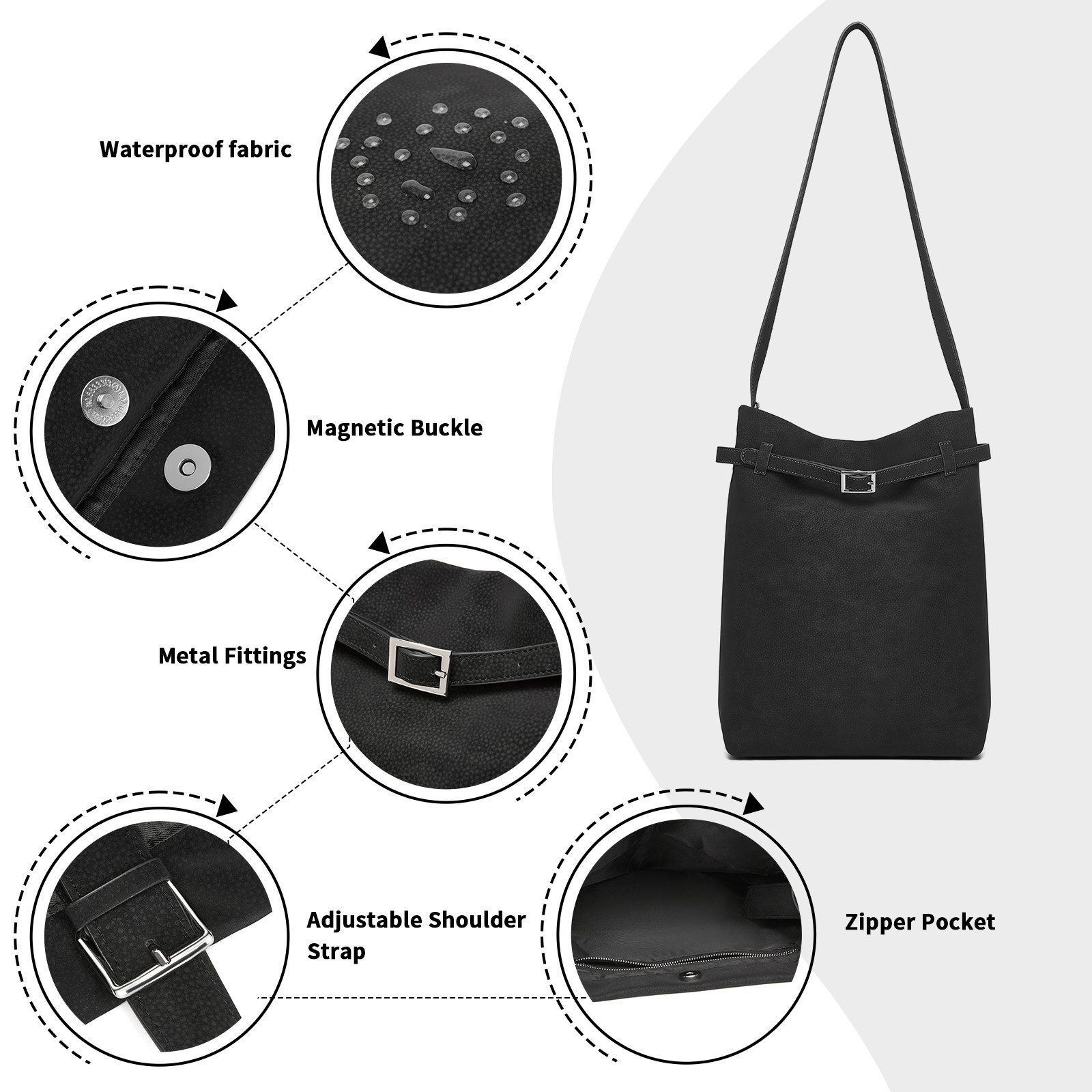 Miss Lulu Schultertasche minimalistisch vertikal, Verstellbarer Riemen, Magnetverschluss