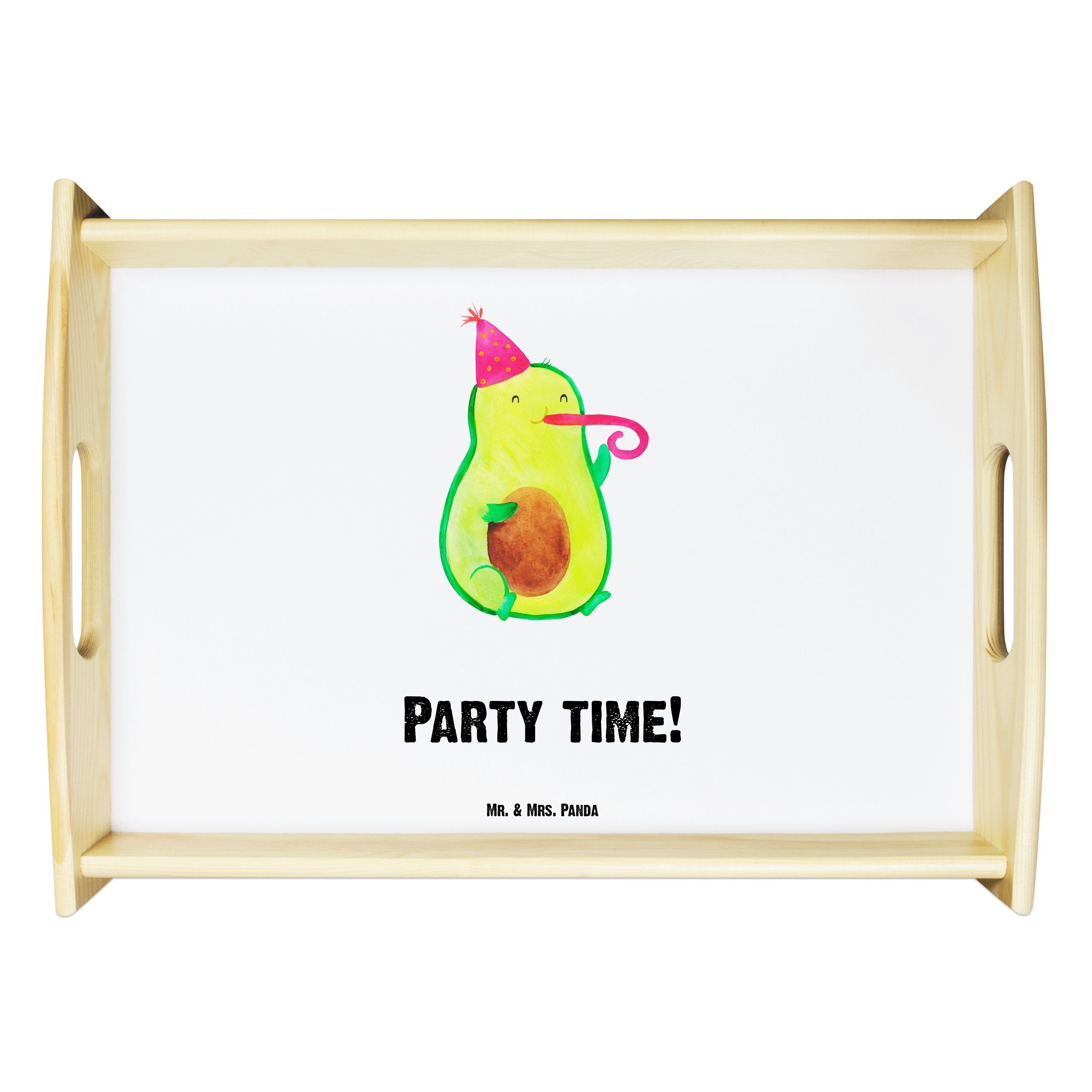 Mr. & Mrs. Panda Tablett Avocado Party Time - Weiß - Geschenk, Holztablett, Glücklich, Gesund, Echtholz lasiert, (1-tlg)