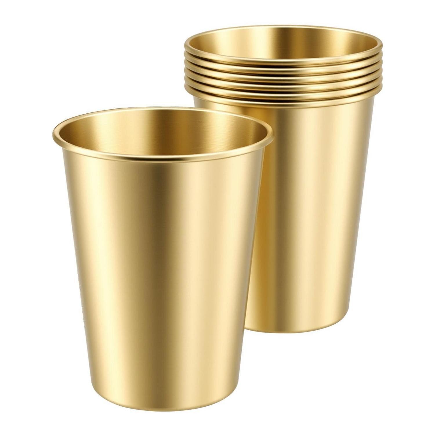 LuxusKollektion Becher 6x Edelstahlbecher 350ml Gold stapelbar, Metall