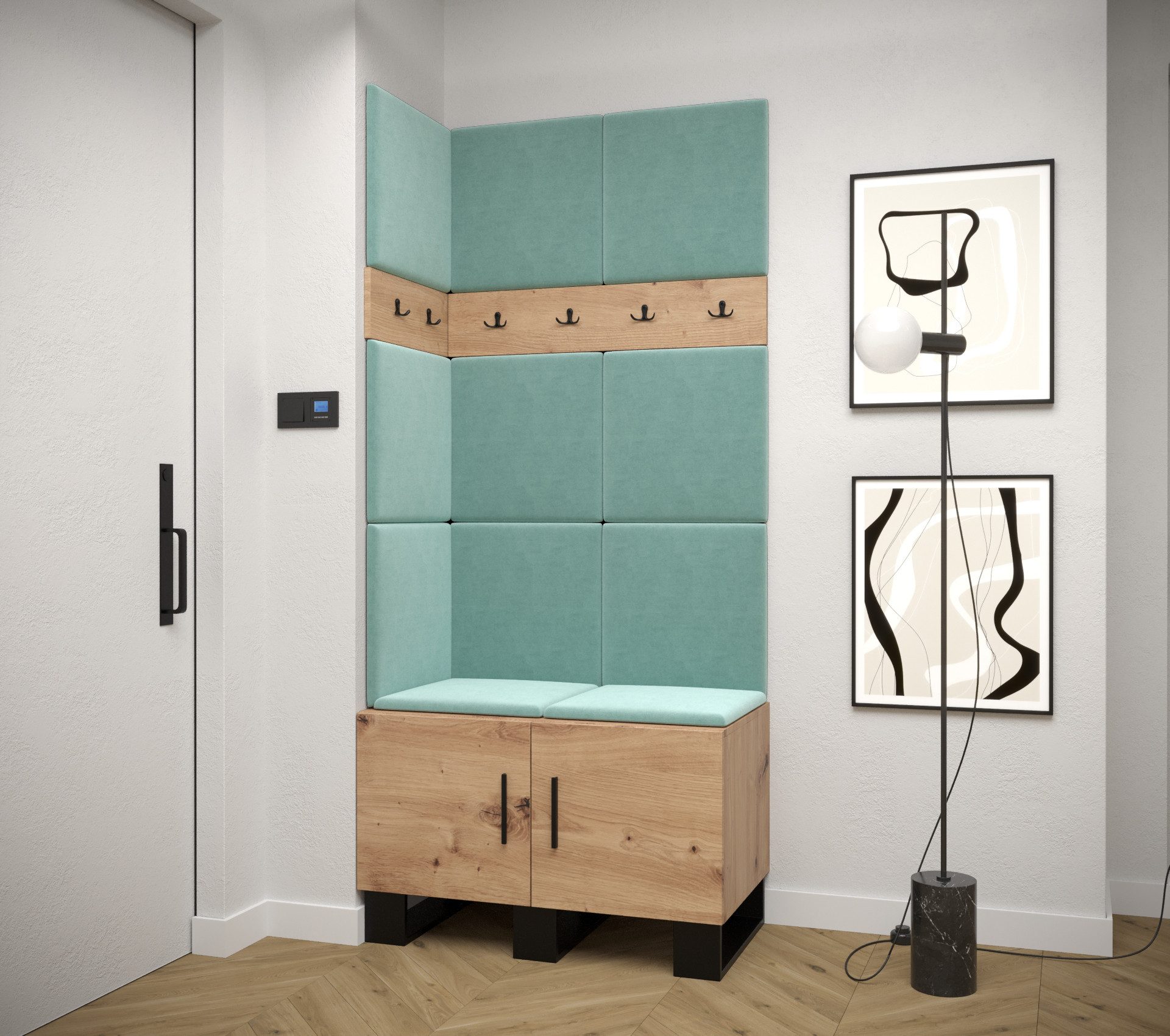 ABIKS MÖBEL Garderoben-Set ARTIN Set 11 Garderobe mit gepolsterten Paneelen, Industriell Design