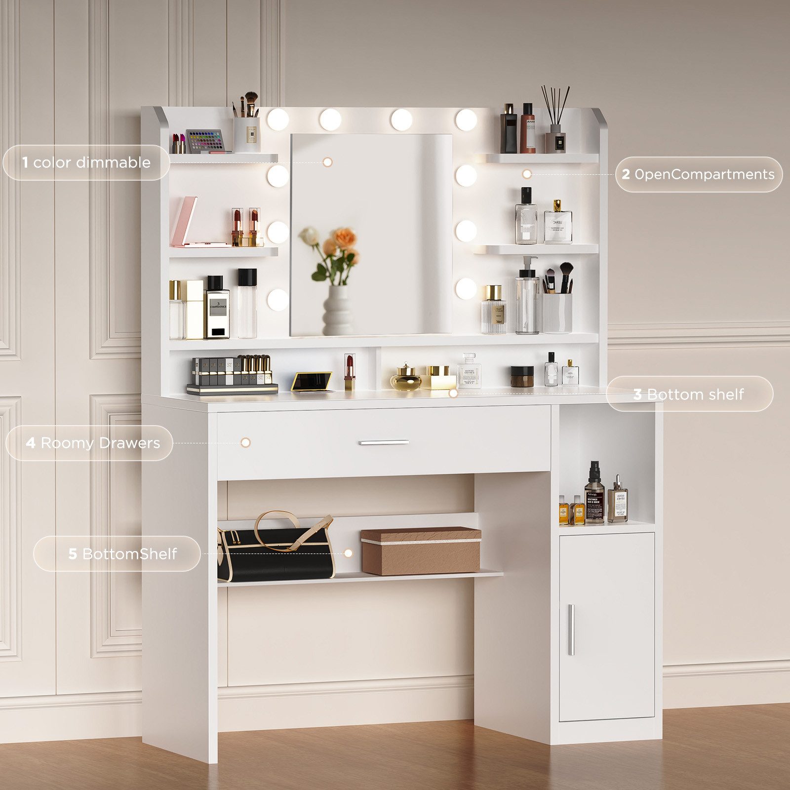 oyajia Schminktisch mit LED-Beleuchtung, einstellbare Helligkeit, mit 1 Sch günstig online kaufen