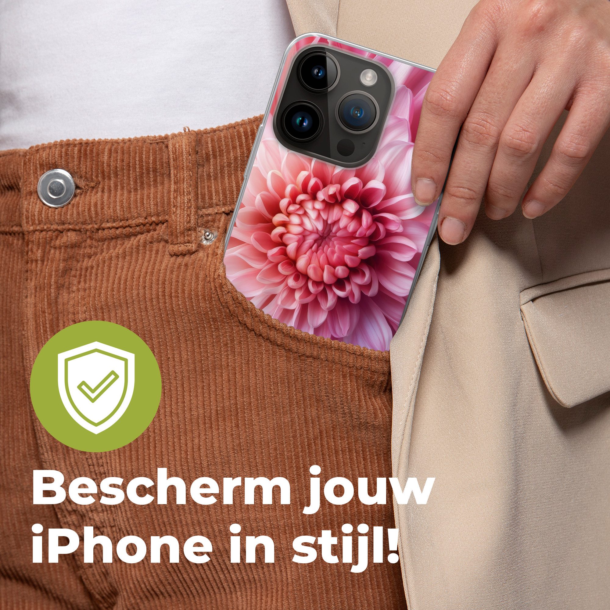 MuchoWow Handyhülle für Apple iPhone 14 Pro Dahlie - Blume - Nahaufnahme - Rosa, Smartphone-Bumper, Print, Handy Schutzhülle Dünn
