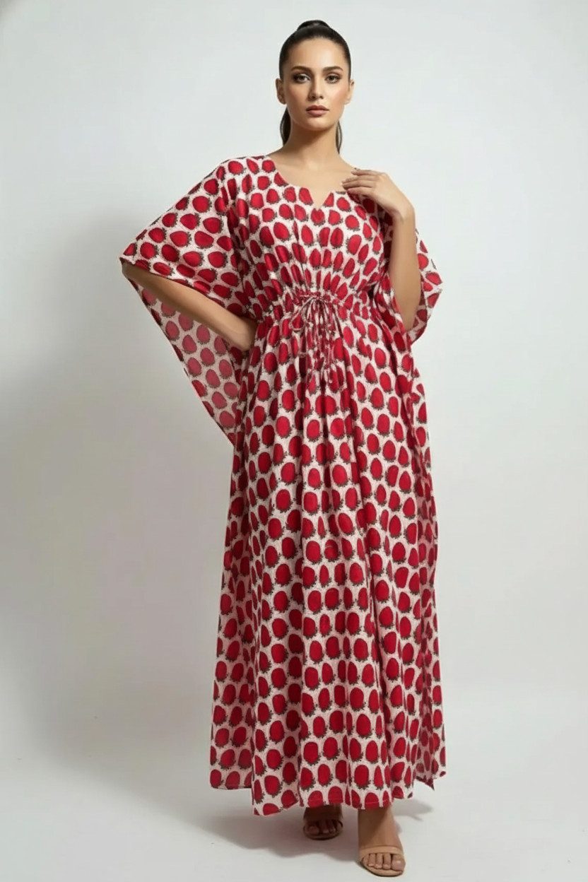 Kaftan Charming Vibrant Strawberry Print Kaftan