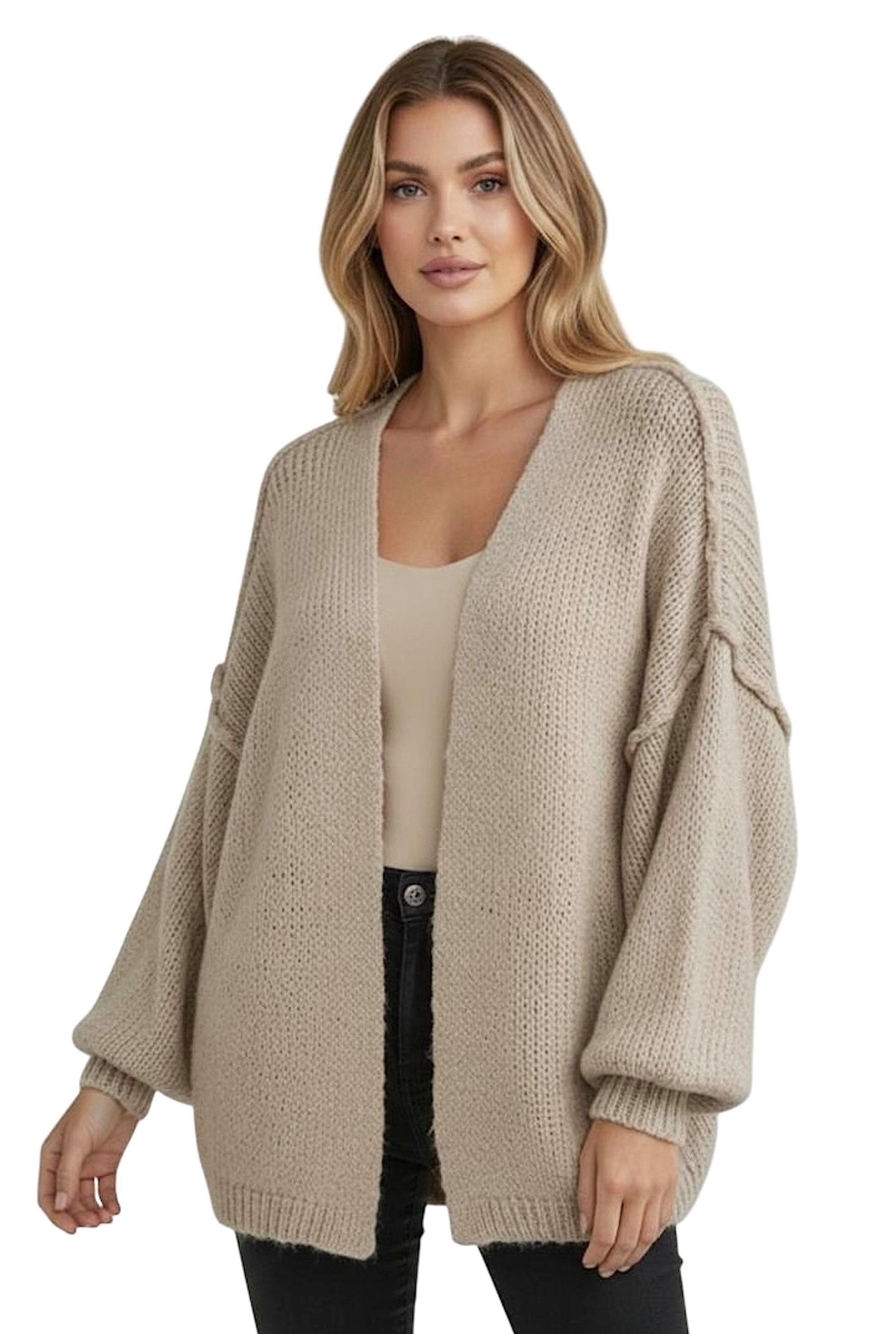 Cardigan Worldclassca Strickjacke Cardigan Uni Open Front Pullover Lang Casual