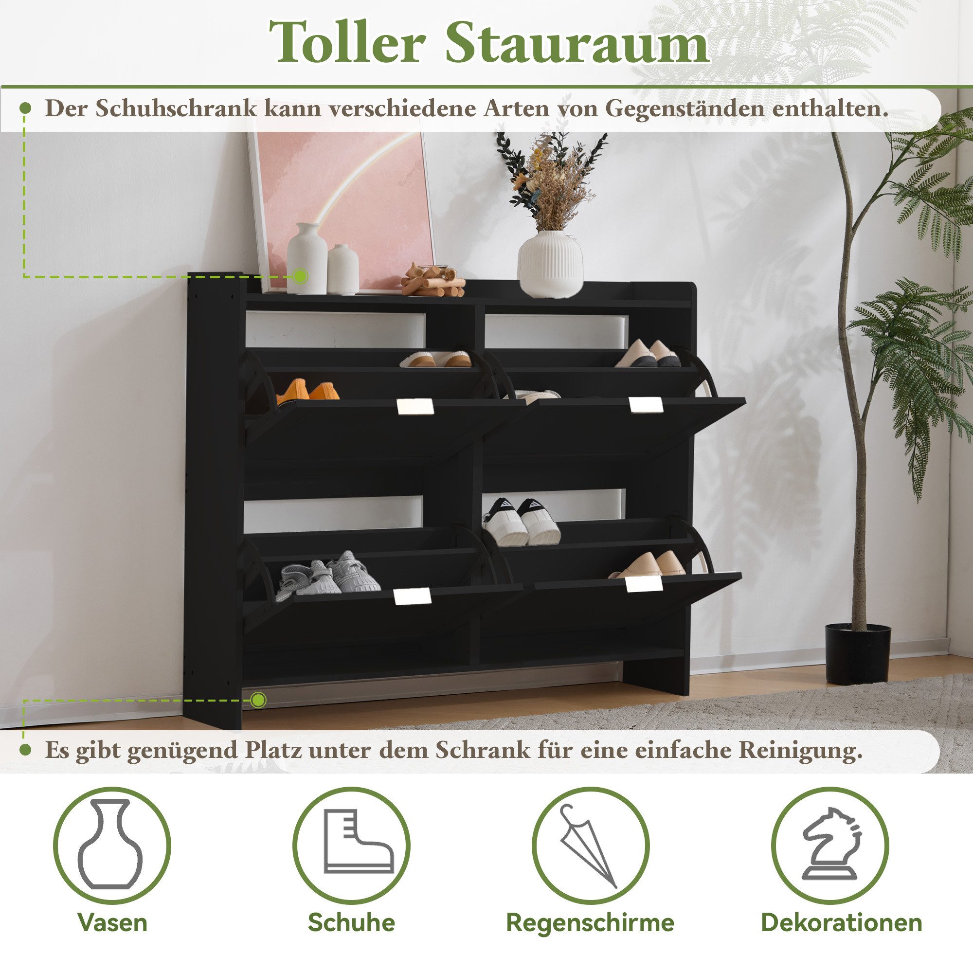 Merax Schuhschrank mit 4 Klappenfächern und Kippsicherung Schuhregal Schuhkipper Schuhkommode, B110/H90/T24cm – Bild 5 von 5
