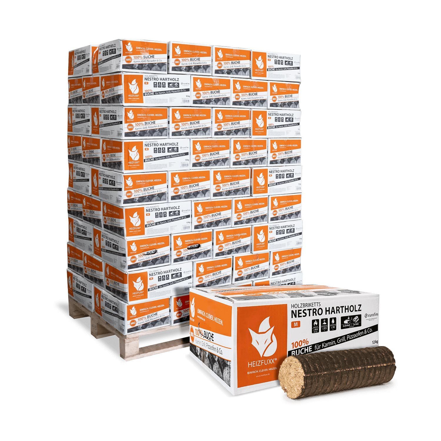 HEIZFUXX Holzbriketts Nestro M Holzbriketts Hartholz im Karton, 972 kg, (Palette, 81-St)