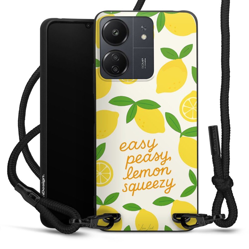 DeinDesign Handyhülle Zitrone Spruch Statement Easy Peasy Lemon Queezy, Xiaomi Redmi 13C 4G Premium Handykette Hülle mit Band Cover mit Kette