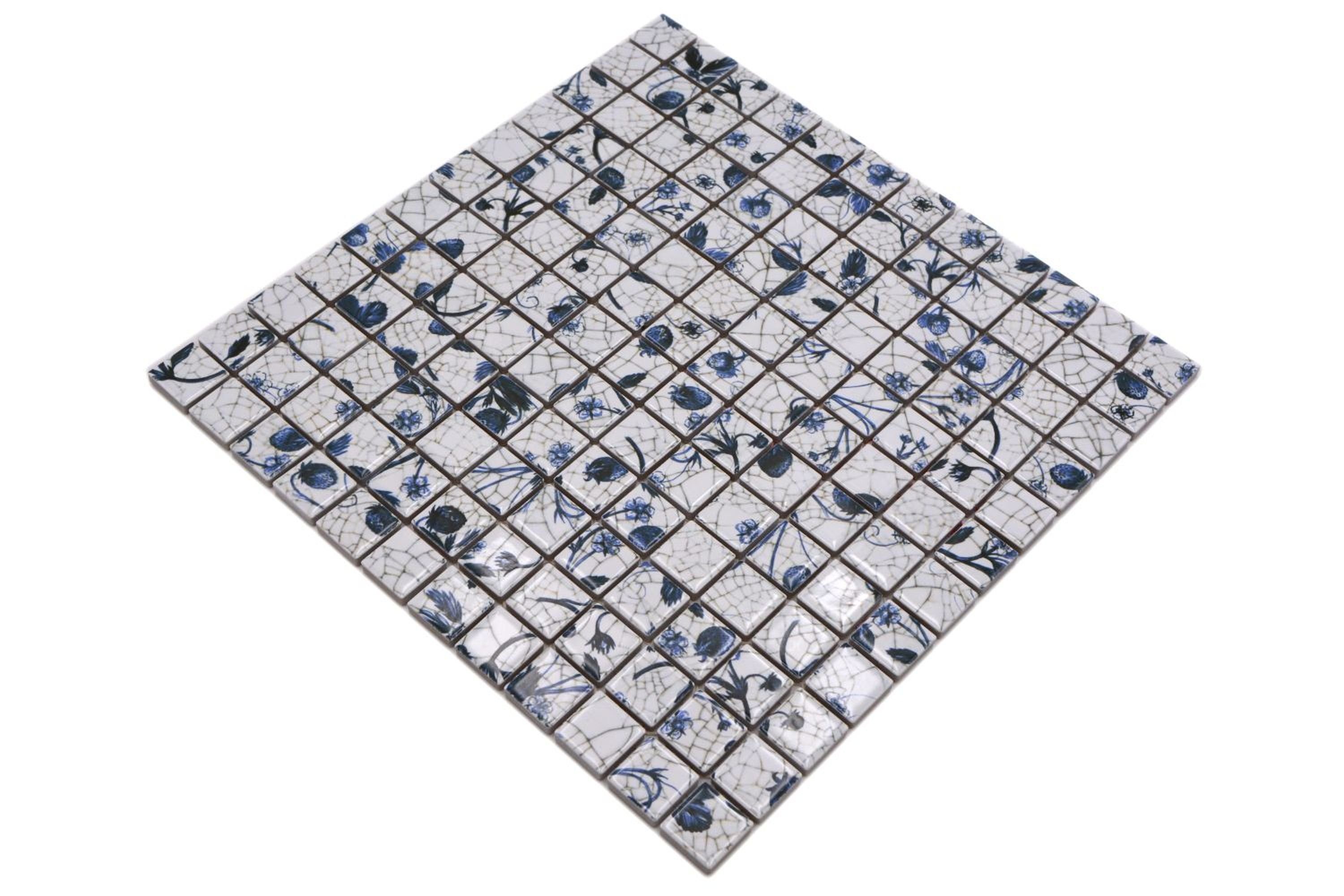 Mosani Mosaikfliesen Keramik Mosaik Blume Küche Retro Mosaikfliese Vintage weiß blaue