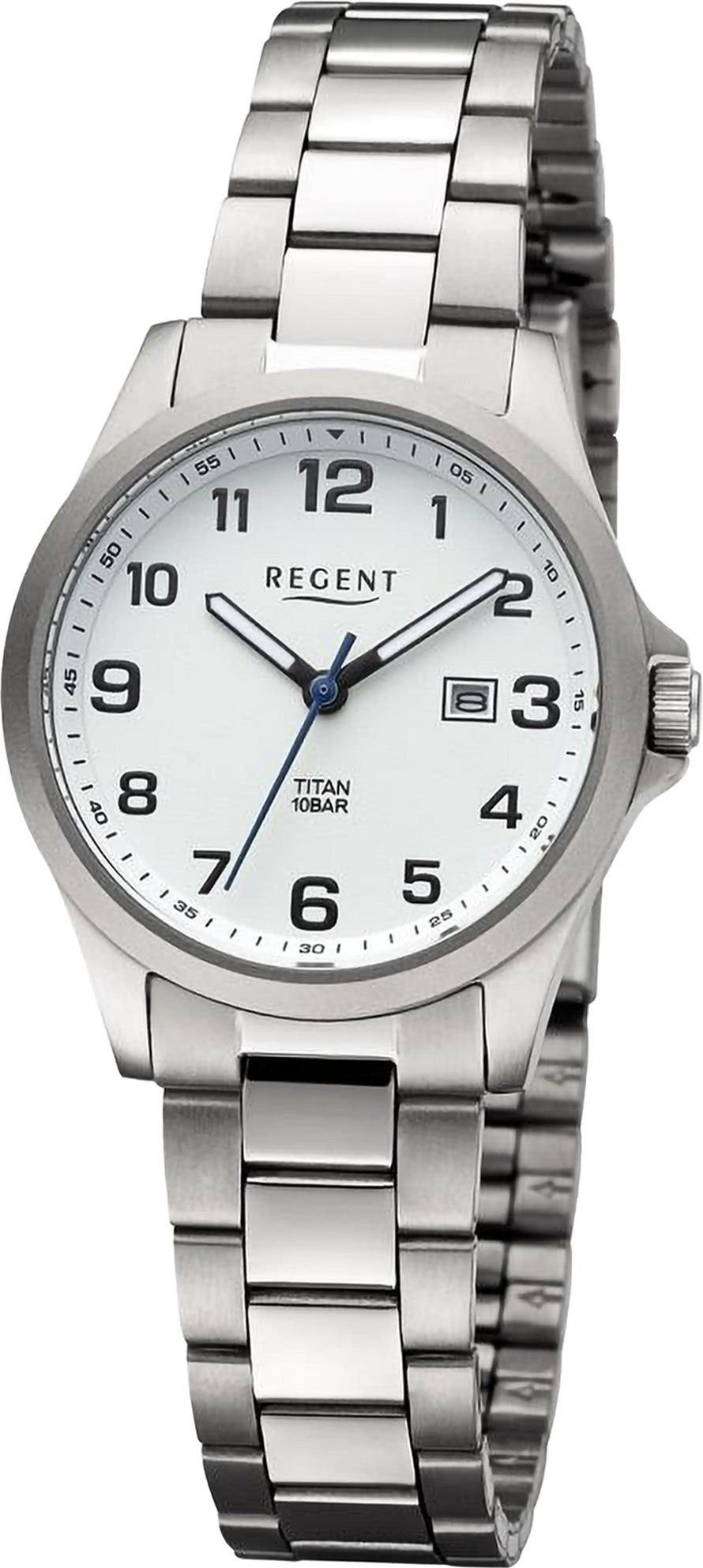 Regent Damen Analog, Quarzuhr Regent groß extra (ca. rund, Uhrzeit 31mm), Armbanduhr Armbanduhr Damen Metallarmband,