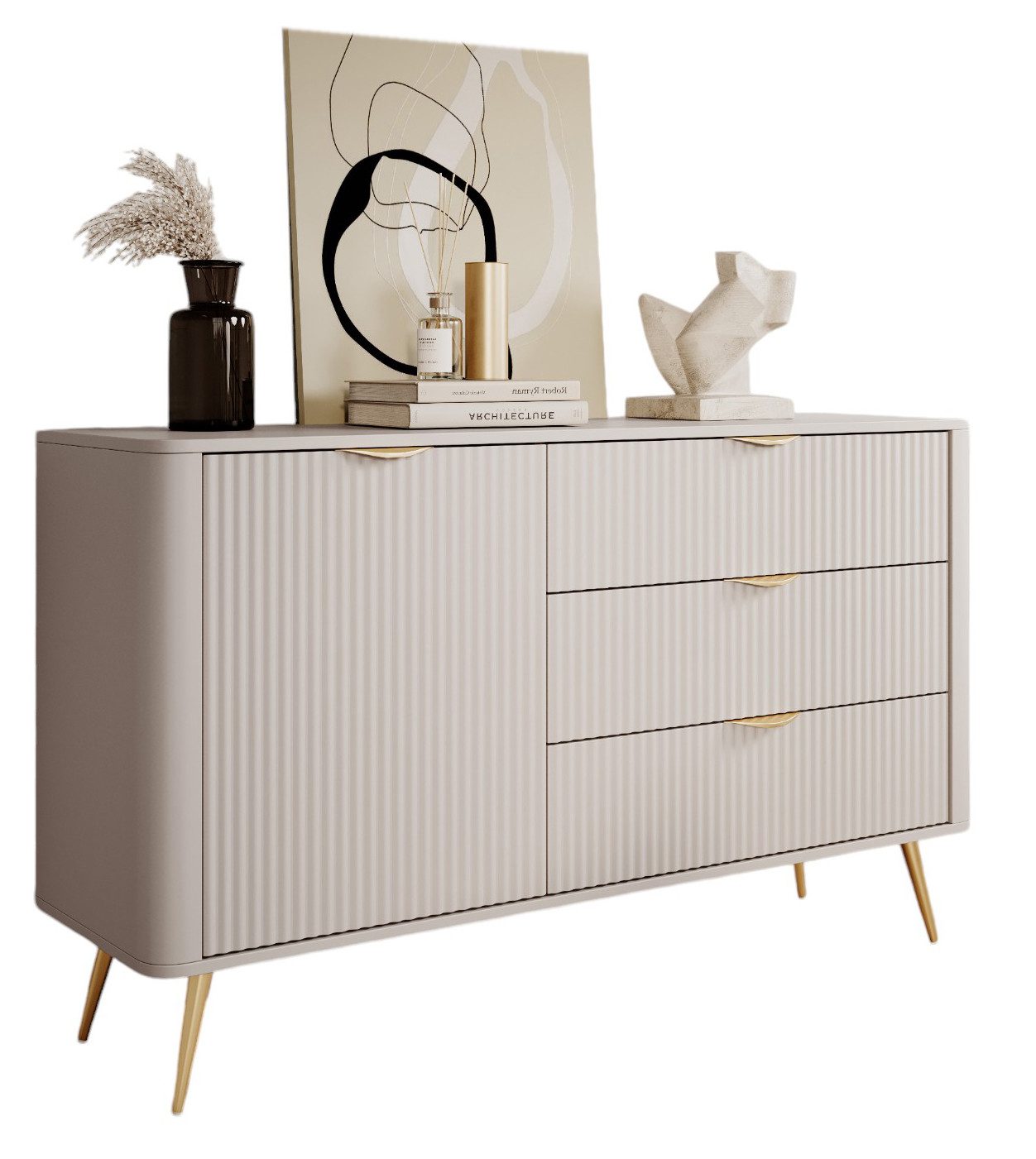 Compleo Kommode mit drei Schubladen und Drehtür, Metallfüße BELLO, Modern Wohnzimmer