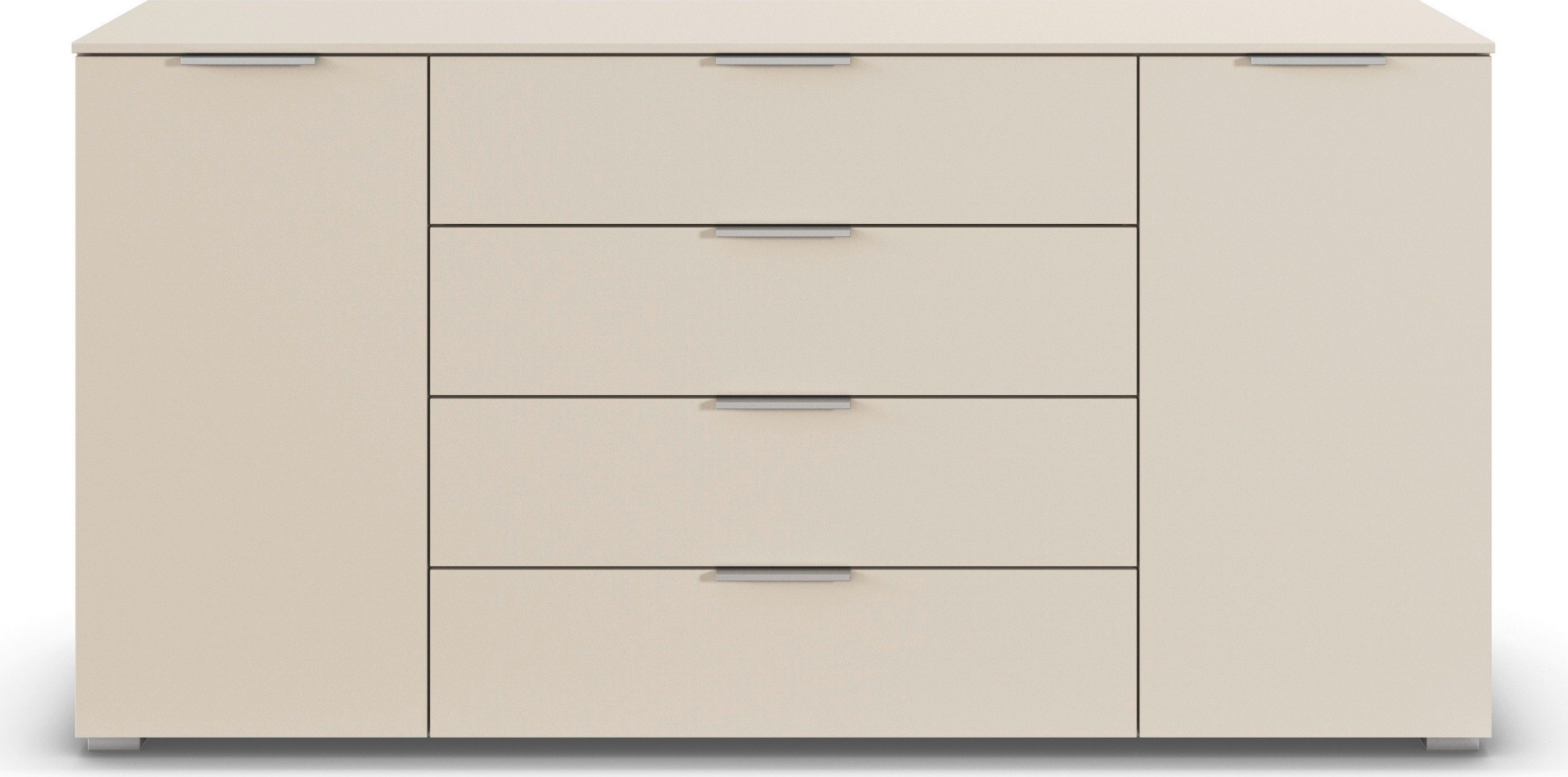 rauch Kombikommode Sideboard Türkommode Schubladenkommode Kommode ASTANA (Breite 160 cm / Höhe 81 cm, mit 4 Einlegeböden), 2-türig, 4 geräumige Schubladen, Kantengriff Alufarben MADE IN GERMANY