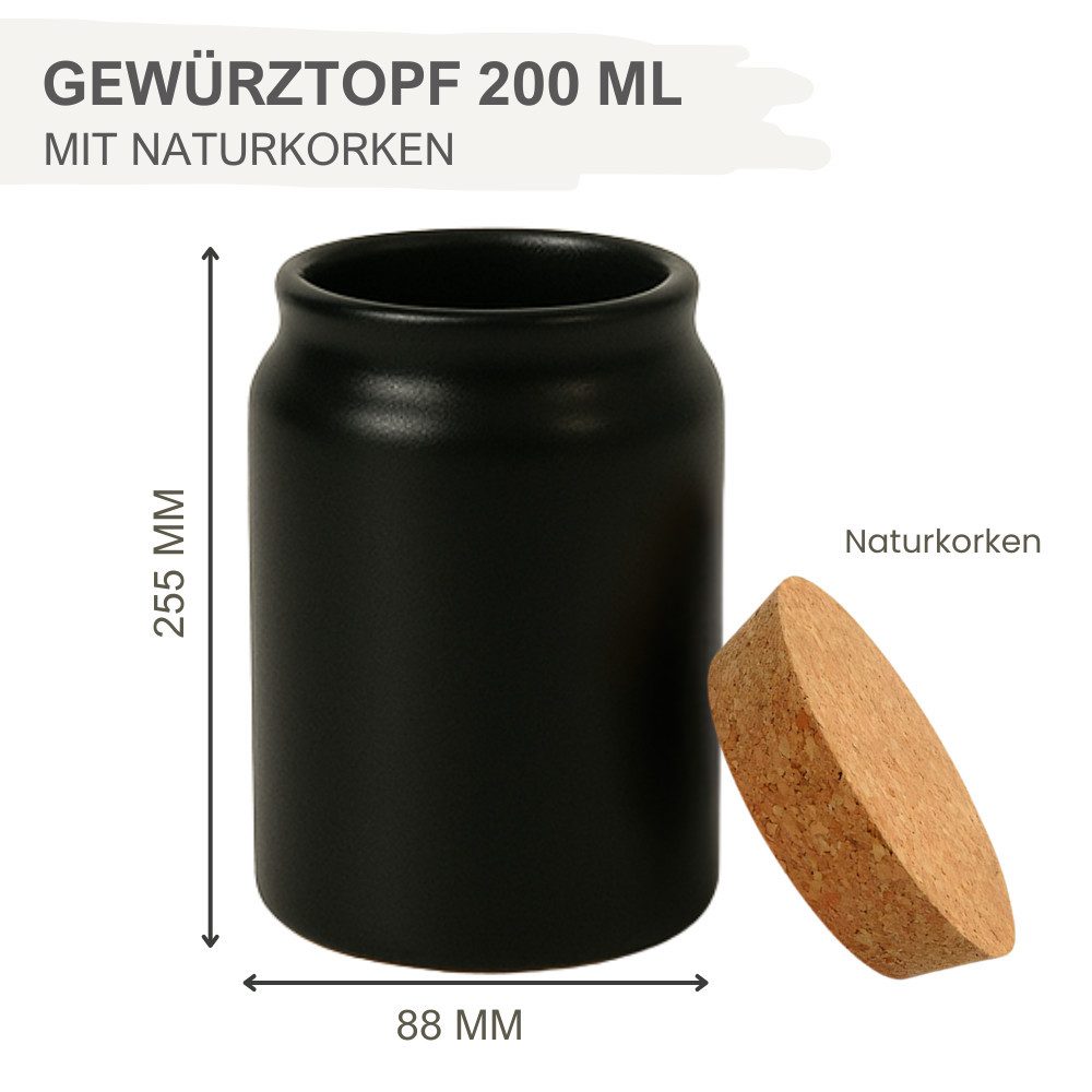 mikken Gewürzbehälter Gewürzglas schwarz 200 ml Keramik Vorratsglas Steingut mit Korken, Made in Germany – Bild 3 von 3