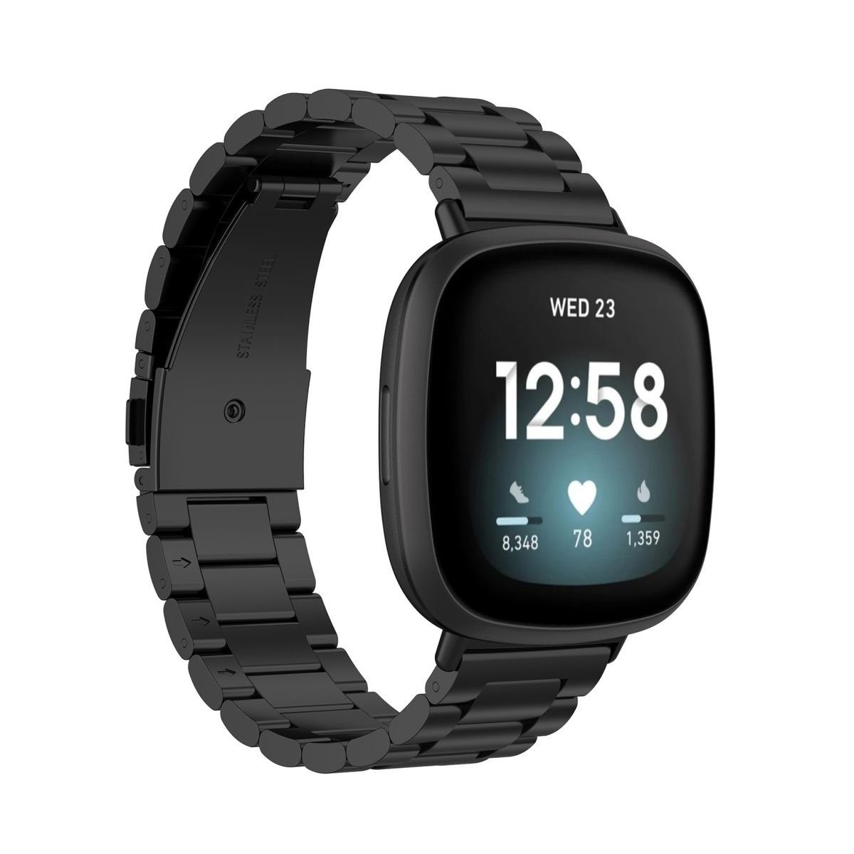 Ersatz Versa Smartwatch-Armband + 1 3 Stahl Für 2 /Sense Smart Metall Wigento Fitbit Schwarz 4 +