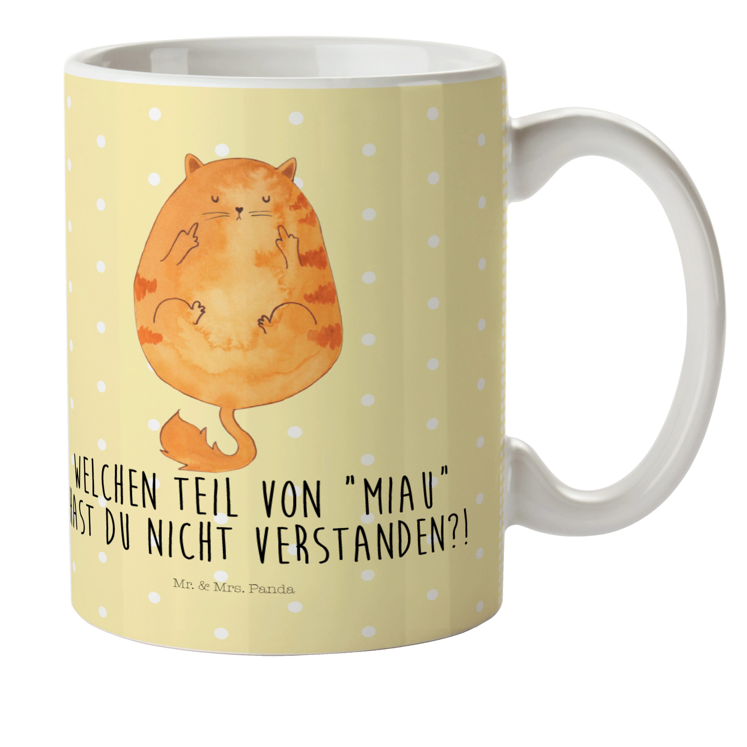 Mr. & Mrs. Panda Kinderbecher Katze Mittelfinger - Gelb Pastell - Geschenk, Kater, Kindergarten, Ka, Kunststoff