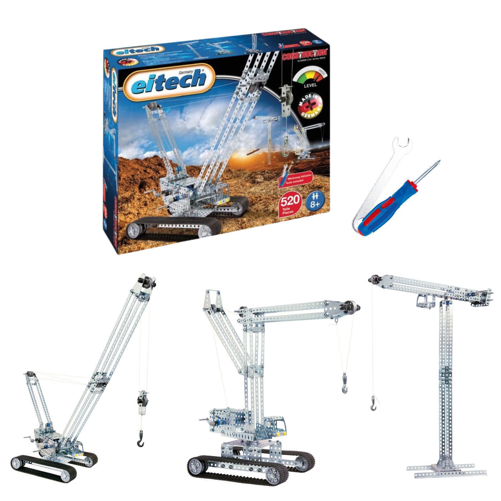 Eitech eitech Raupenkran und Baukran 00018 Metallbaukasten, (Konstruktionsspielzeug, 520 St., Modellbausatz), Stabilbaukasten, Made in Germany