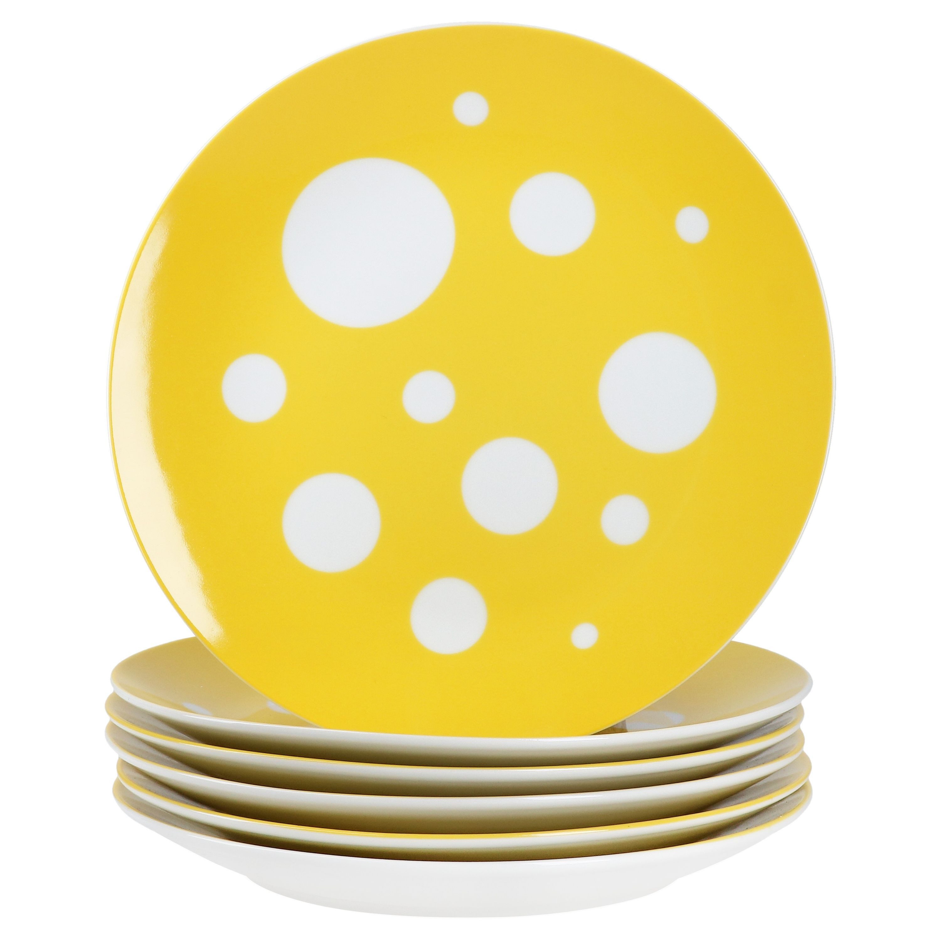 MamboCat Frühstücksteller 6er Set Pula gelb Kuchenteller Porzellan 6 Pers Dessert-Teller Punkte