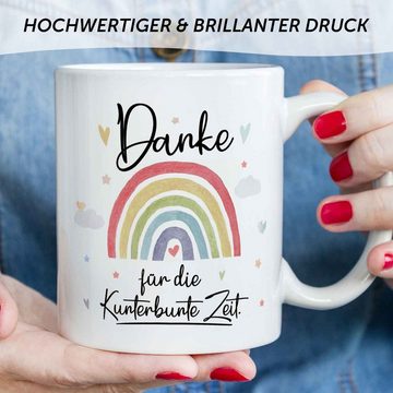 GRAVURZEILE Tasse mit Spruch "Danke für die Kunterbunte Zeit" - Geschenk -, Keramik