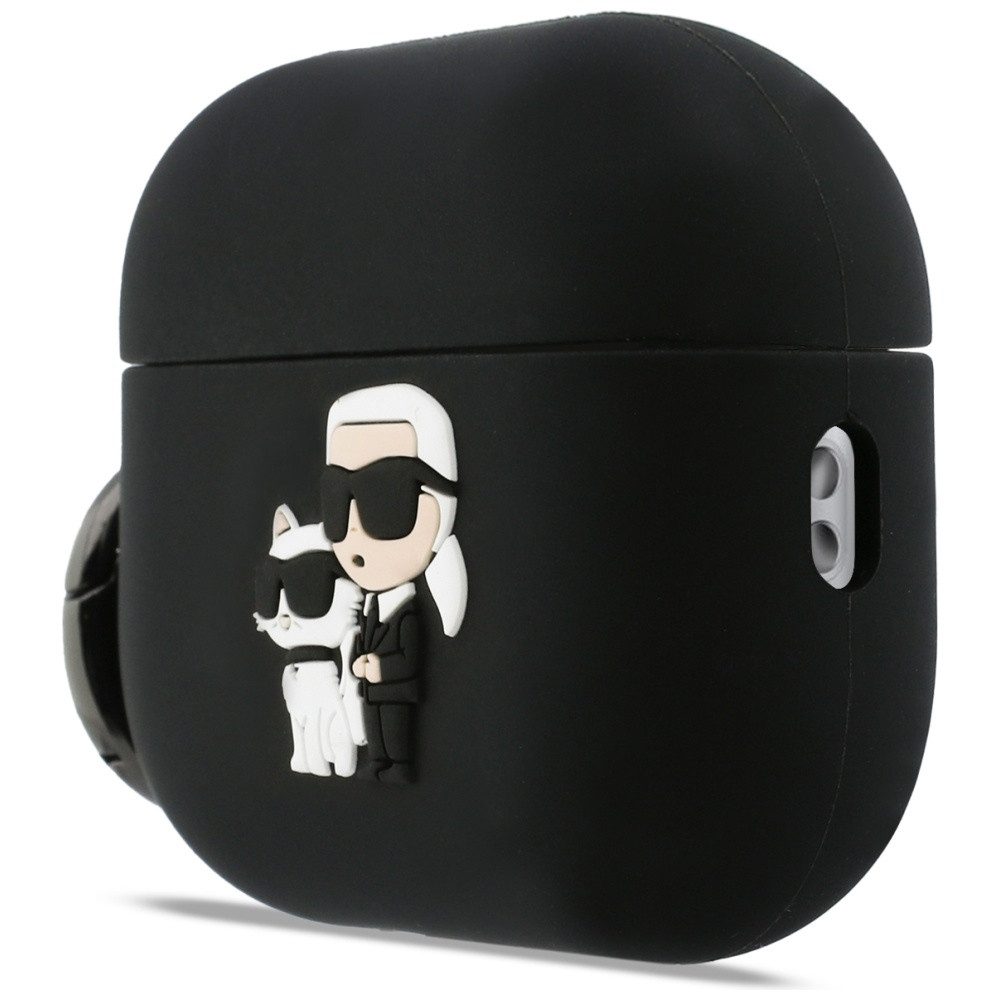 KARL LAGERFELD Kopfhörer-Schutzhülle Case AirPods Pro 3 Silikon schwarz Logo Katze Kopf 3D, Kantenschutz