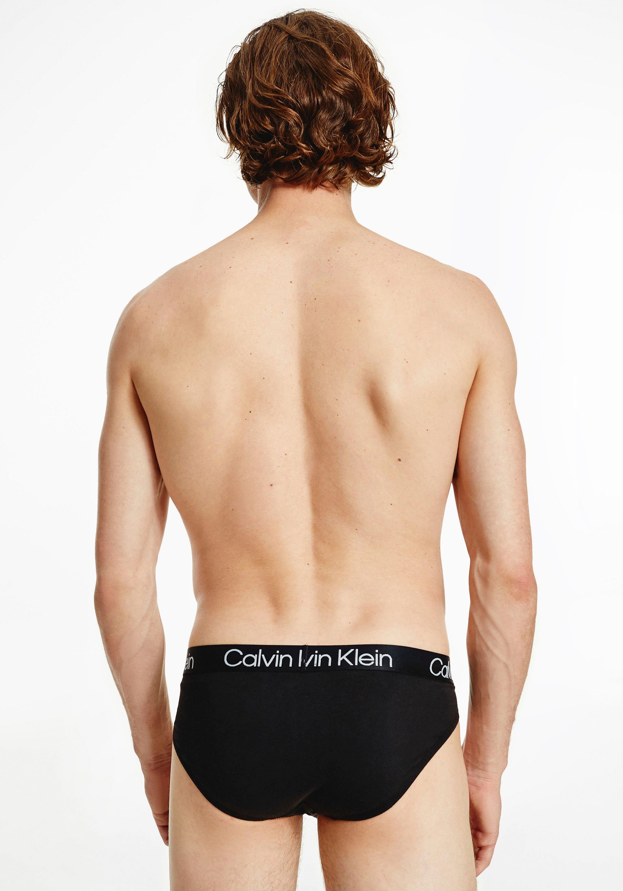 Calvin Klein 3-St) schwarz Logodruck Slip Underwear dem auf Bund (Packung, mit