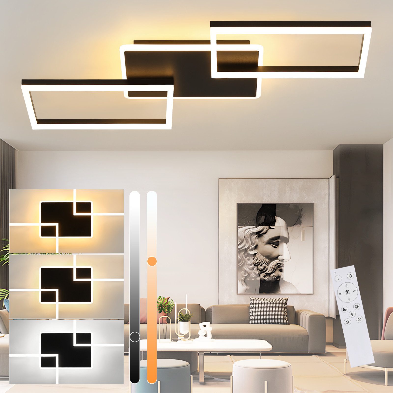 ZMH Deckenleuchten Rahmen Rautenförmige 48W/63W Schlafzimmer Dimmbar, LED f günstig online kaufen