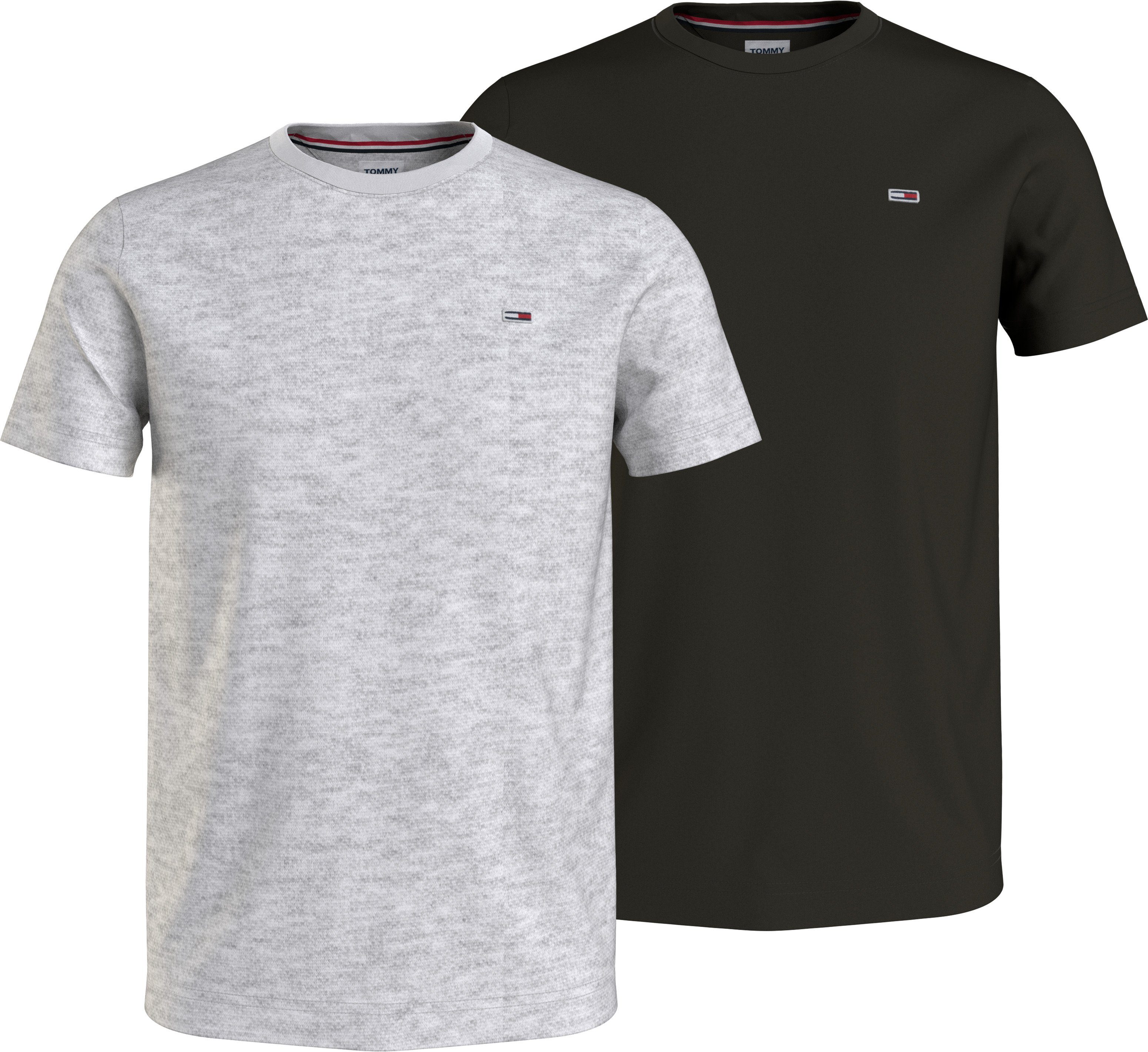 T-Shirt mit JERSEY SLIM / Markenlogo 2PACK New 2-tlg., auf (Packung, Jeans TEE 2er-Pack) Grey Charcoal TJM Htr Brust der Silver Tommy
