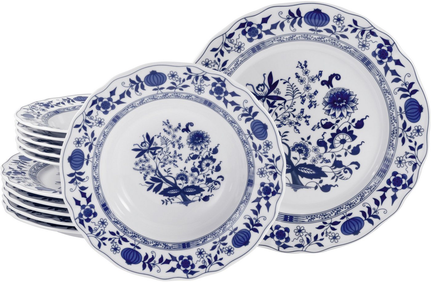 CreaTable Tafelservice Flora Zwiebelmuster, Tafel-Service 12-tlg (12-tlg), 6 Personen, Porzellan, Teller Set, Nostalgisch, Vintage