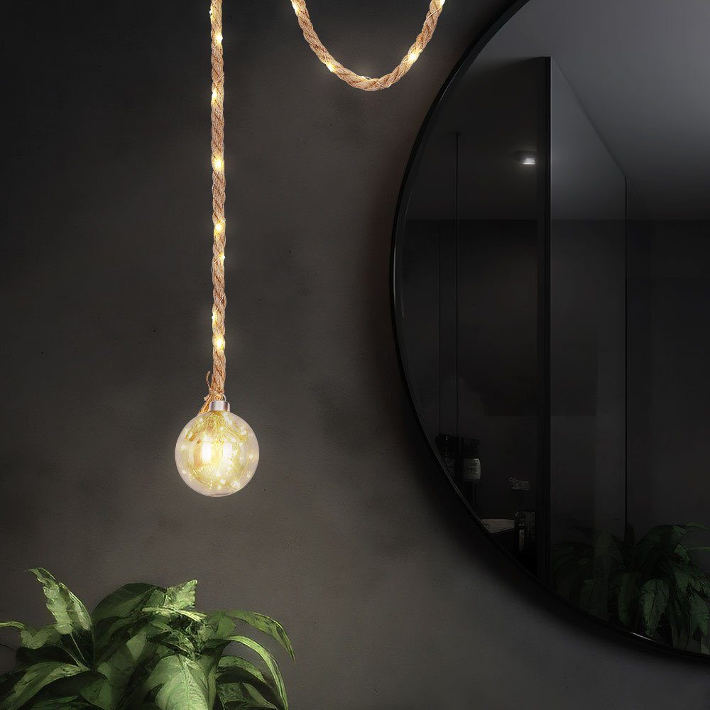 Globo LED Pendelleuchte, LED-Leuchtmittel fest verbaut, Warmweiß, LED Hängeleuchte Pendellampe Wohnzimmerleuchte Glas Hanfseil H 160 cm