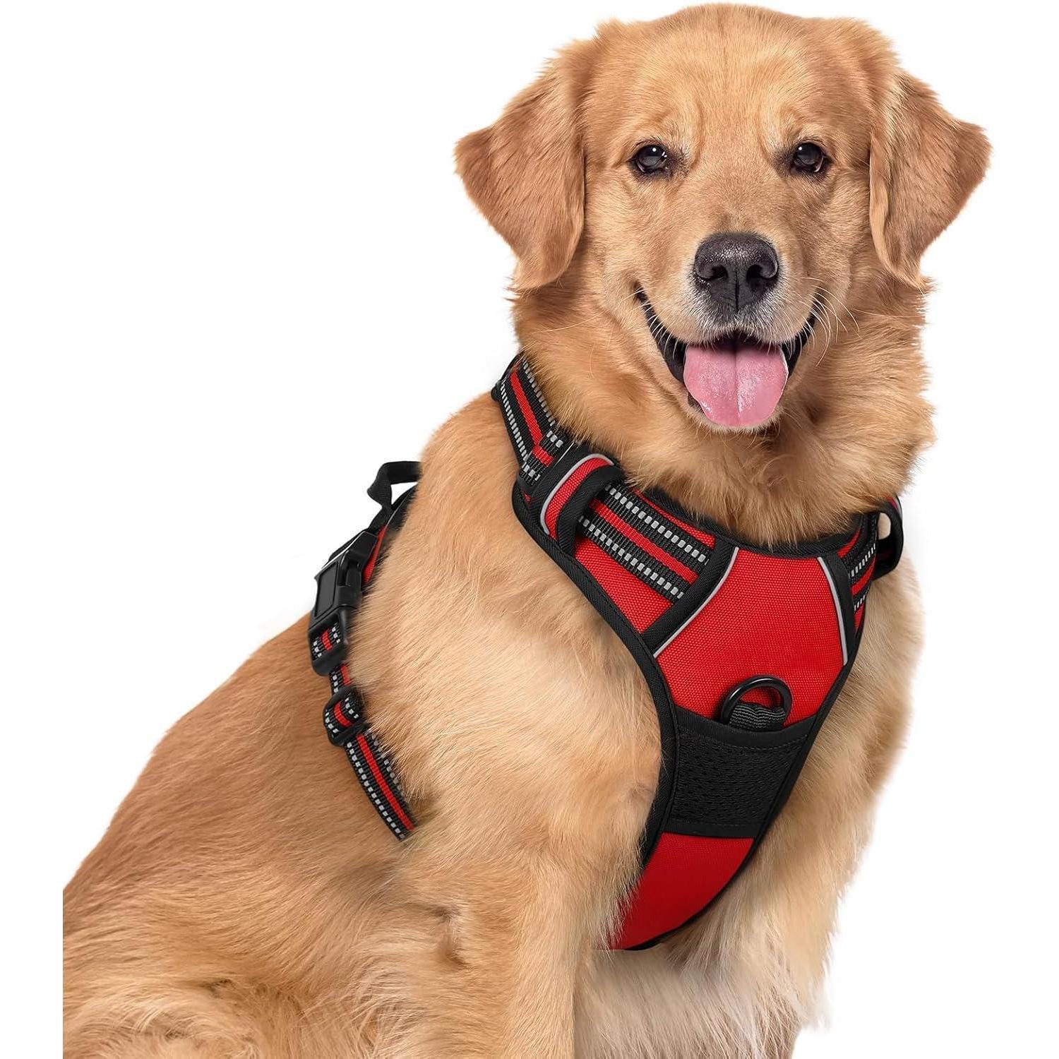 LuxusKollektion Hunde-Erziehungsgeschirr Hundegeschirr No Pull Verstellbar Brustgeschirr Rot XL 1er Pack, Textil