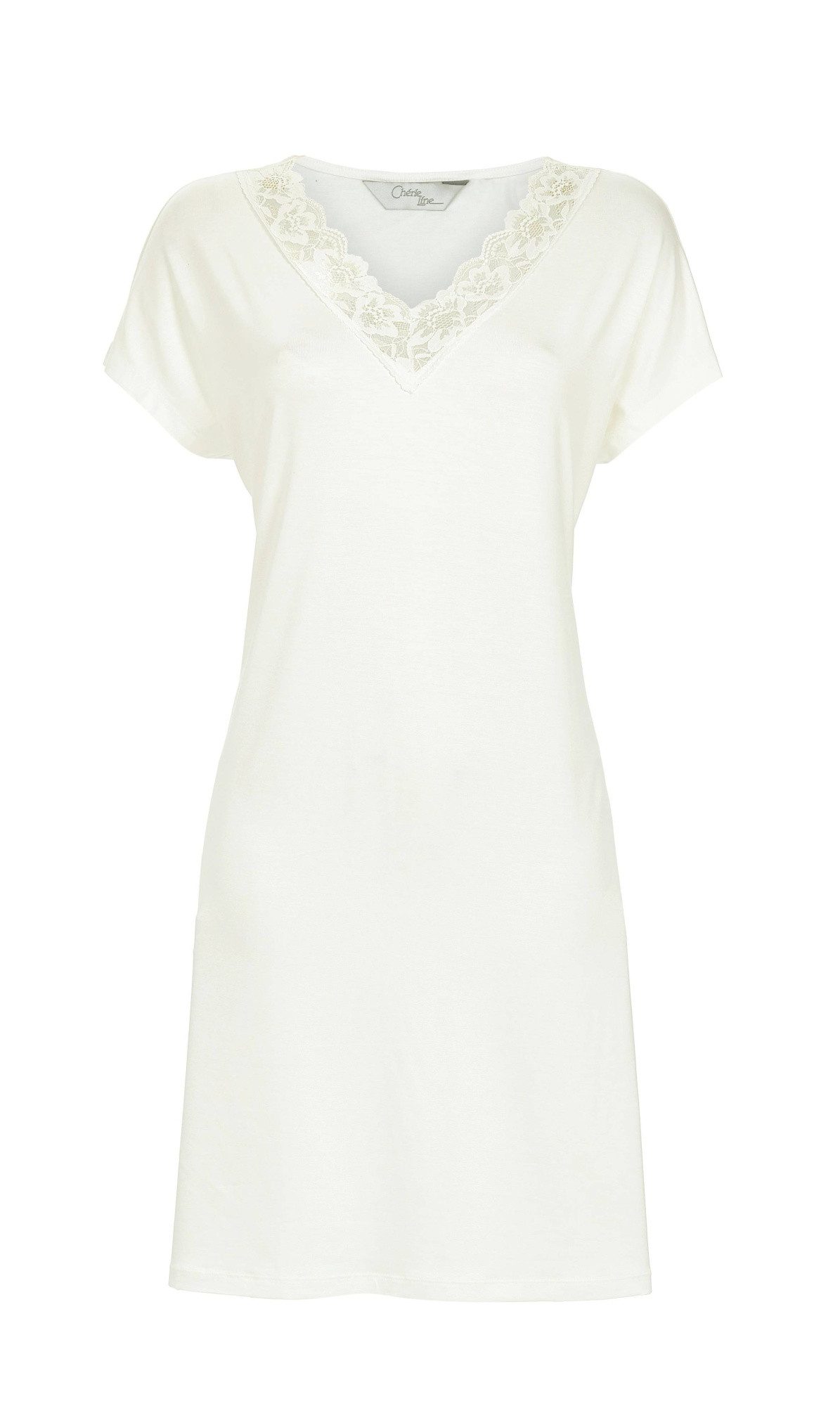 Chérie Line Nachthemd mit V-Ausschnitt und Spitzenbesatz Viskose mit Elathananteil