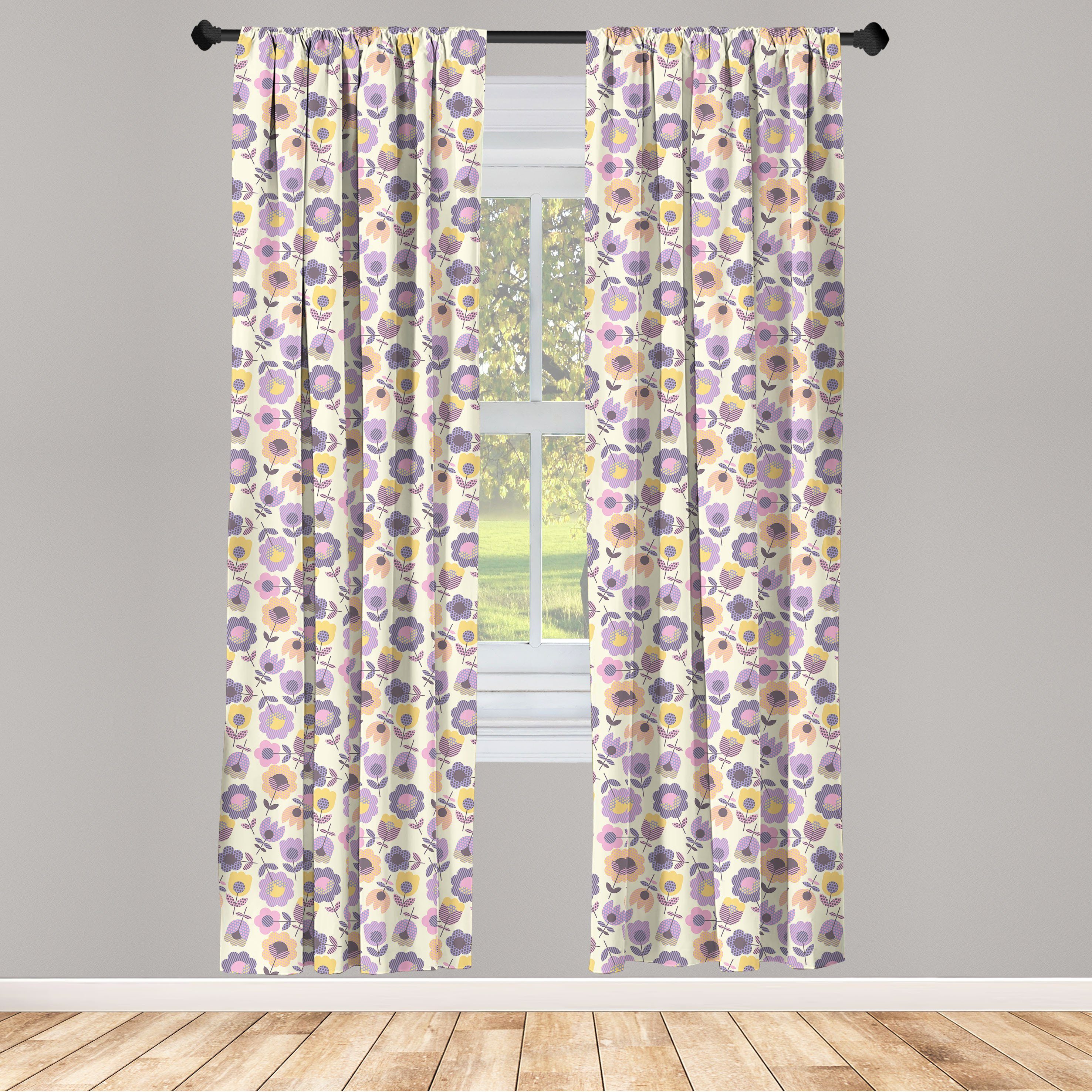 Gardine Vorhang für Wohnzimmer Schlafzimmer Dekor, Abakuhaus, Microfaser, Frühling Grafik Tulip und Daisy