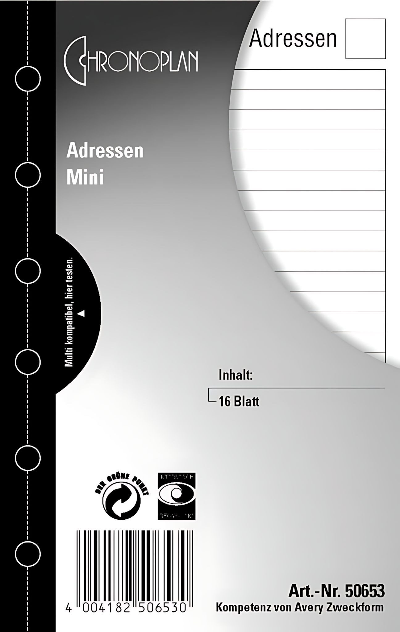 CHRONOPLAN Notizbuch Chronoplan Ersatzadressblätter Mini 16BL 79x125mm CHRONOPLAN 50653