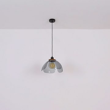 etc-shop Pendelleuchte, Leuchtmittel nicht inklusive, Hängeleuchte Wohnzimmerlampe Metall schwarz Glas rauchfarben H 120 cm