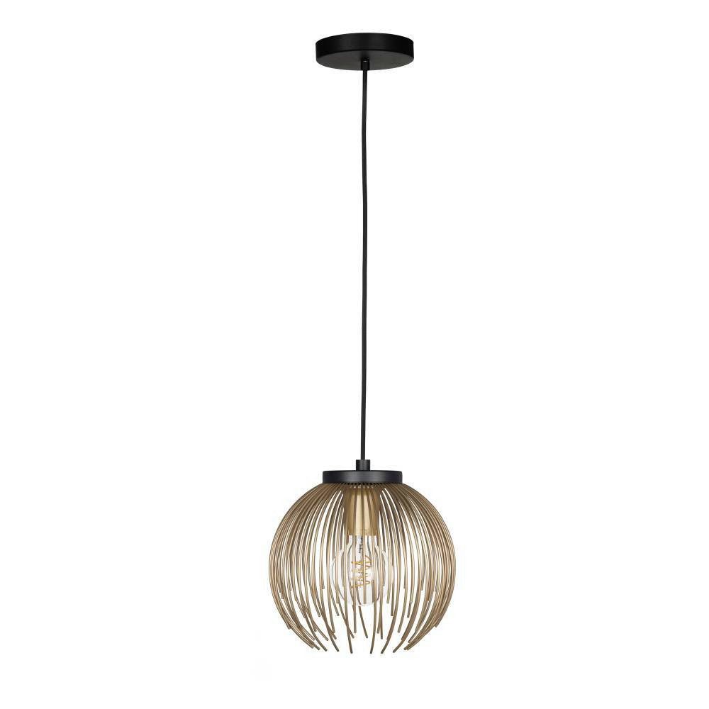 EGLO Hängeleuchte VENEZUELA Pendellampe, Esszimmerlampe, Metall, schwarz, gold, E27, ohne Leuchtmittel, Leuchtmittel wechselbar, Esstischlampe, Pendelleuchte, Drahtschirm, 1 flammig, 110x23,5cm