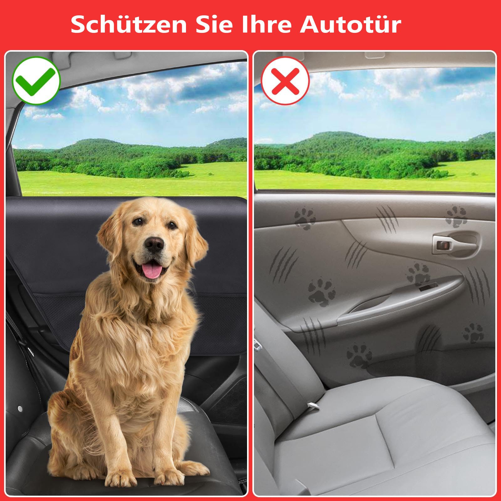 Ledander Ladekantenschutz-Matte Autotürschutz für Hunde, wasserdicht, kratzfest, mit Netztaschen, für Snacks und Spielzeug,Fahrzeugtürschutz für Autos,LKWs,SUVs,2 Stück