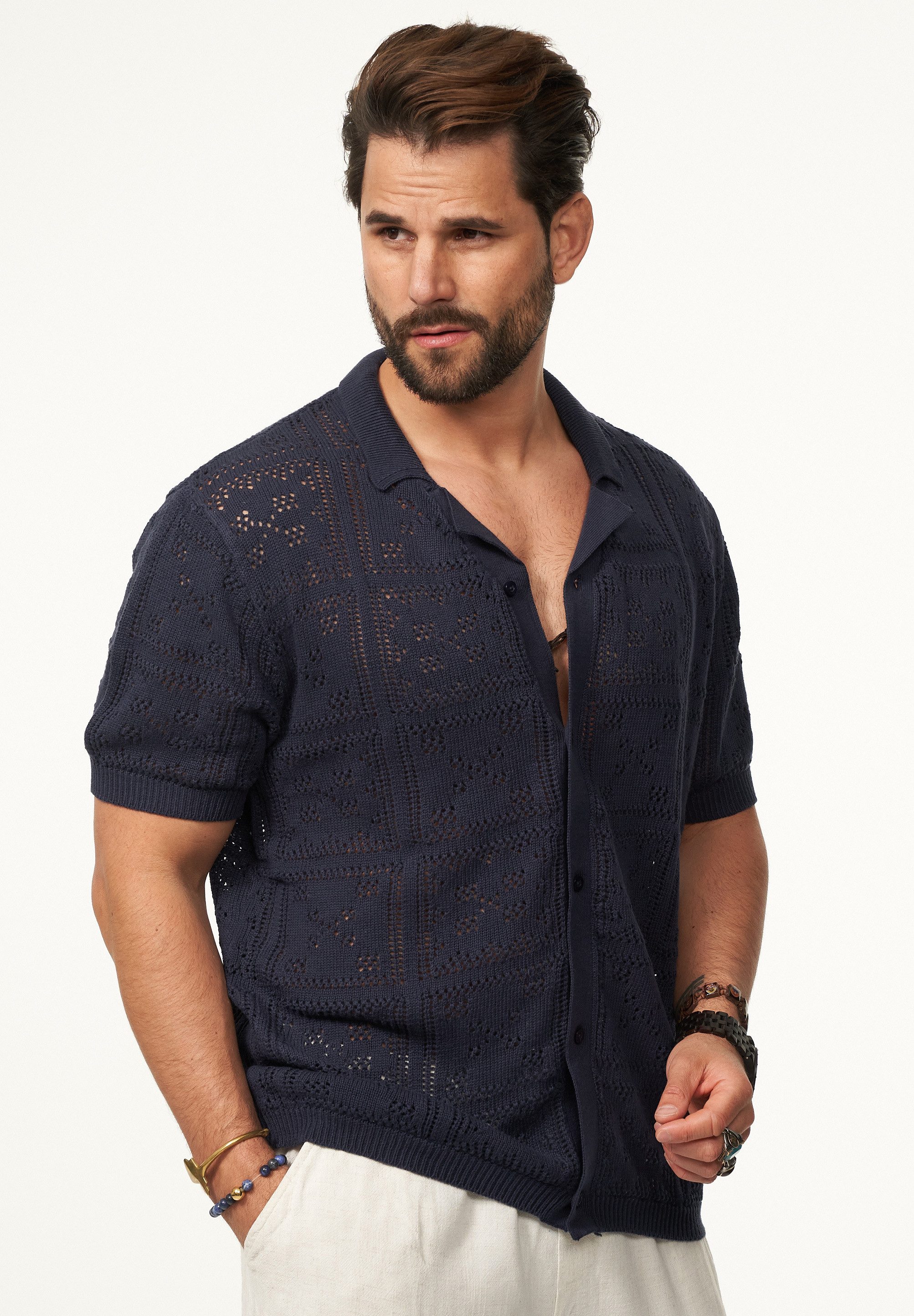 SOULSTAR Poloshirt im Cardigan Vintage Summer-Look Herren Kurzarm Strick Po günstig online kaufen