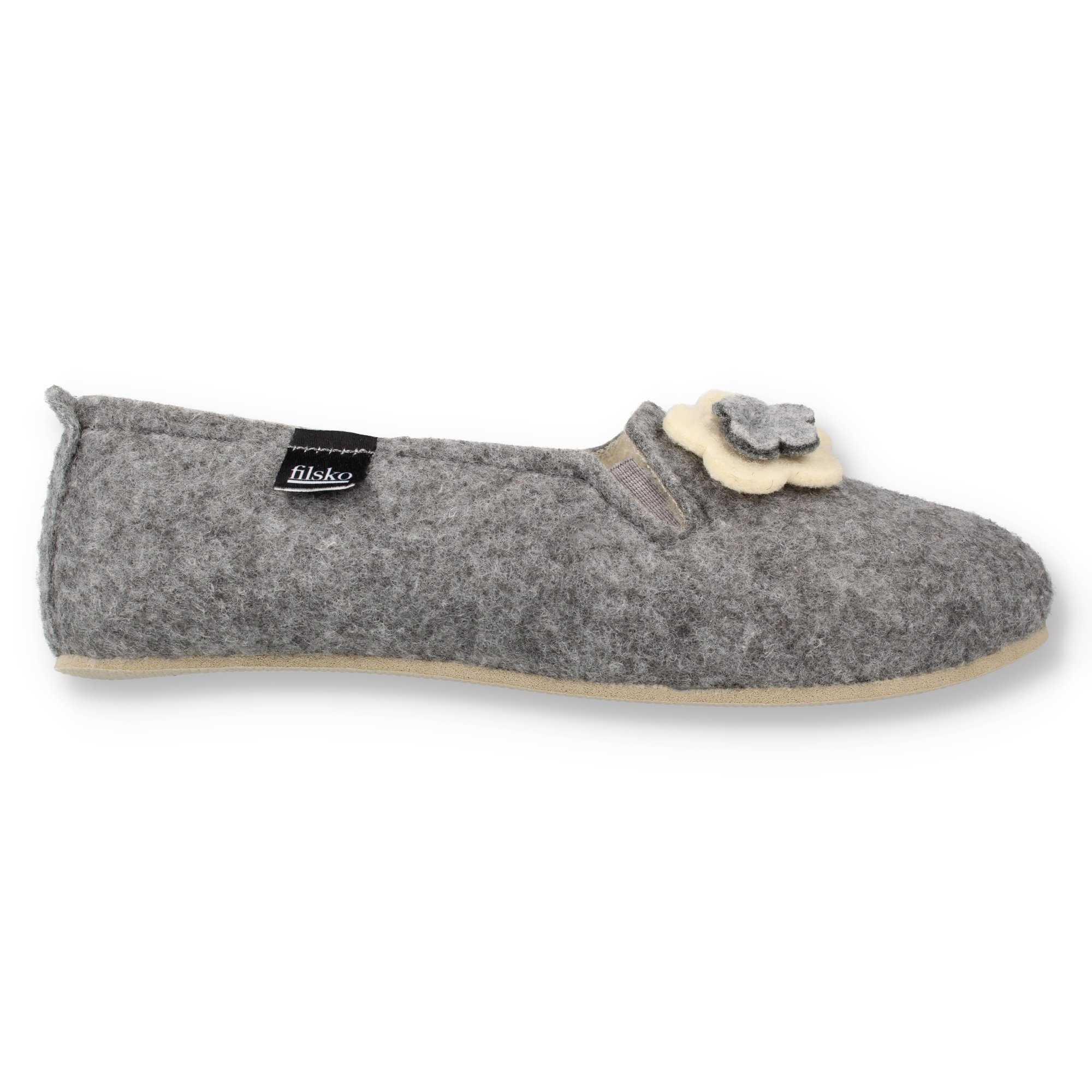 filsko Matka Damen Ballerina Hausschuhe Slipper mit Schafwolle gefüttert, zum Schlupfen, Blumen-/ Knopf-Applikation