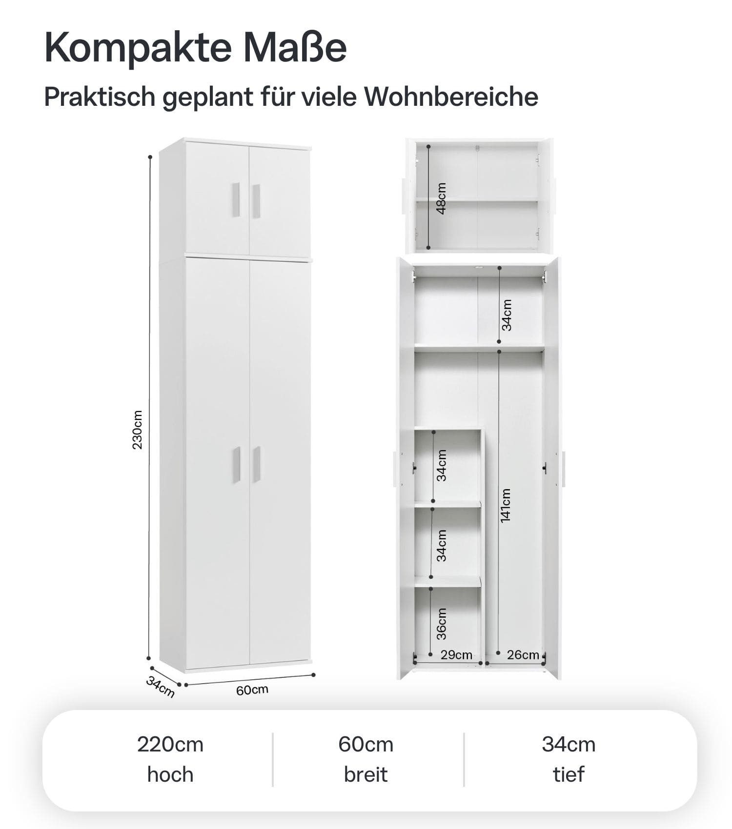 mokebo Mehrzweckschrank Der Extralange (60x230 cm) Made in Germany, Besenschrank, Putzschrank, Flurschrank in Weiß – Bild 4 von 5