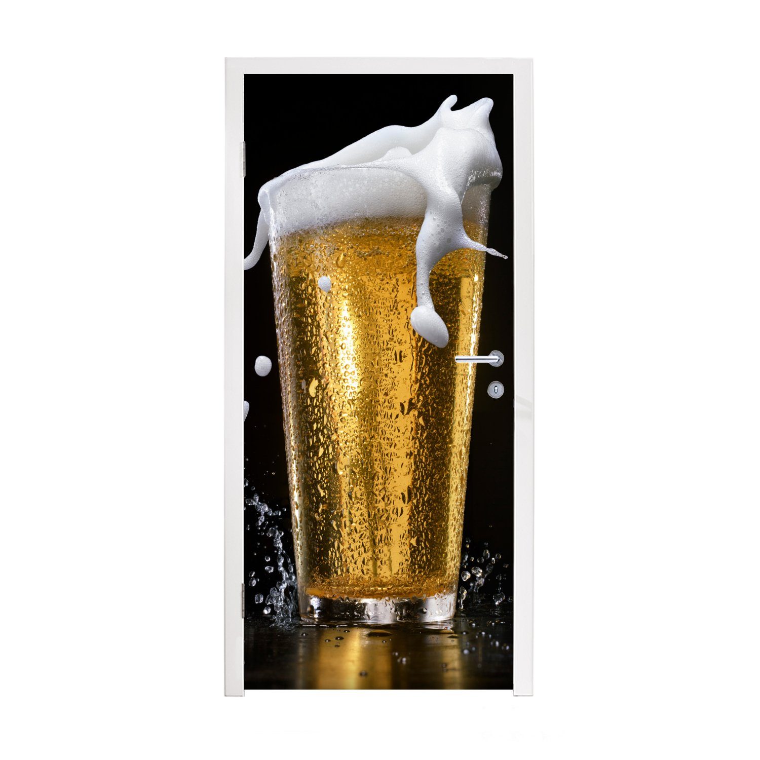 MuchoWow Türtapete Leckeres Bier auf 75x205 (1 für Fototapete Türaufkleber, cm Hintergrund, St), Tür, schwarzem bedruckt, Matt
