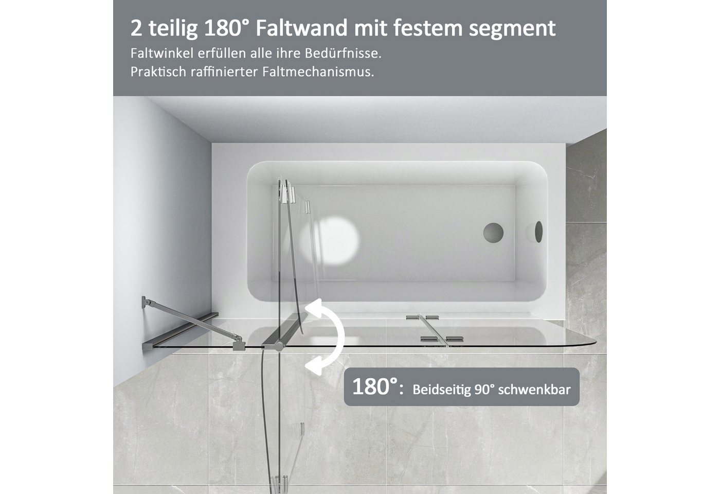 Thumbnail - Boromal Badewannenaufsatz Duschwand für Badewanne Badewannenfaltwand 3 teilige mit Haltestange, beidseitig Nano Beschich...
