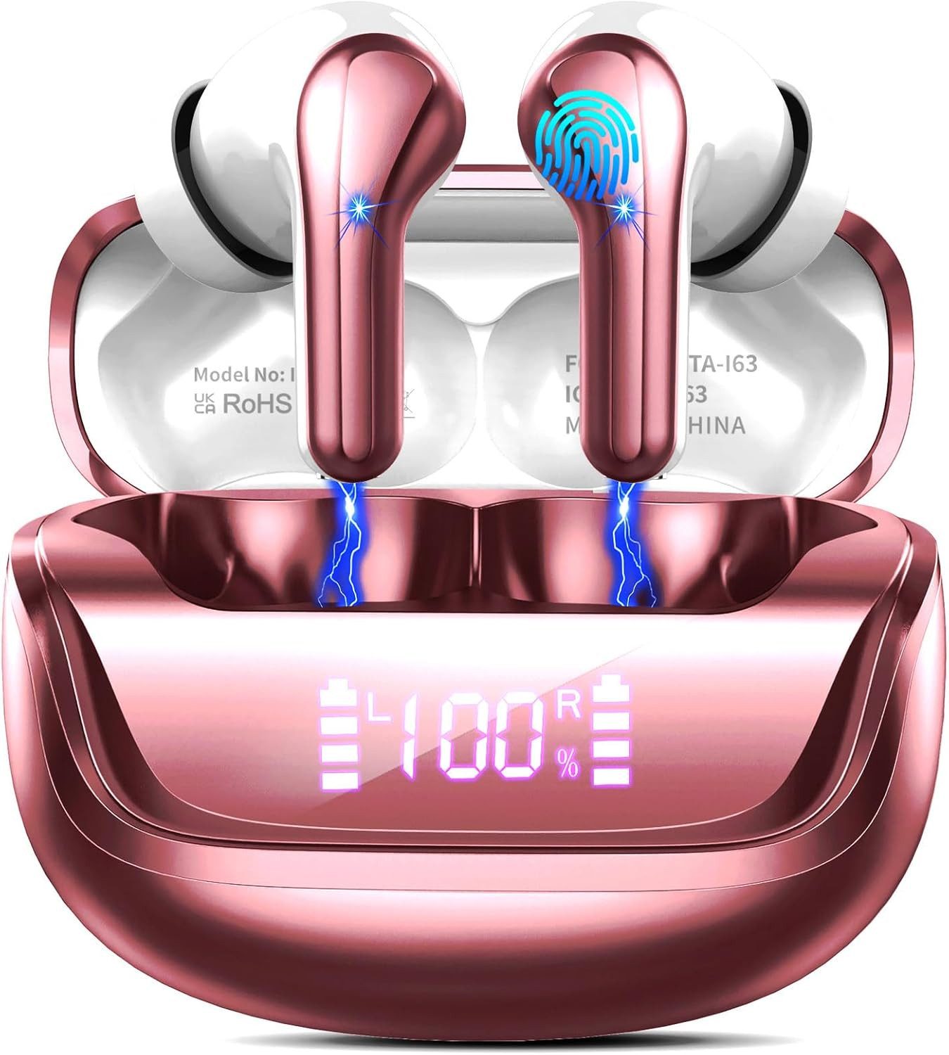 Nerunsa Bluetooth 5.4 In Ear Kopfhörer mit ENC & 50h Akku In-Ear-Kopfhörer (Ergonomisches Design und ultraleichte Bauweise garantieren hohen Tragekomfort bei Sport, Arbeit oder Freizeit., Kabellose Ohrhörer HiFi Stereo, LED Display, wasserdicht IP7)