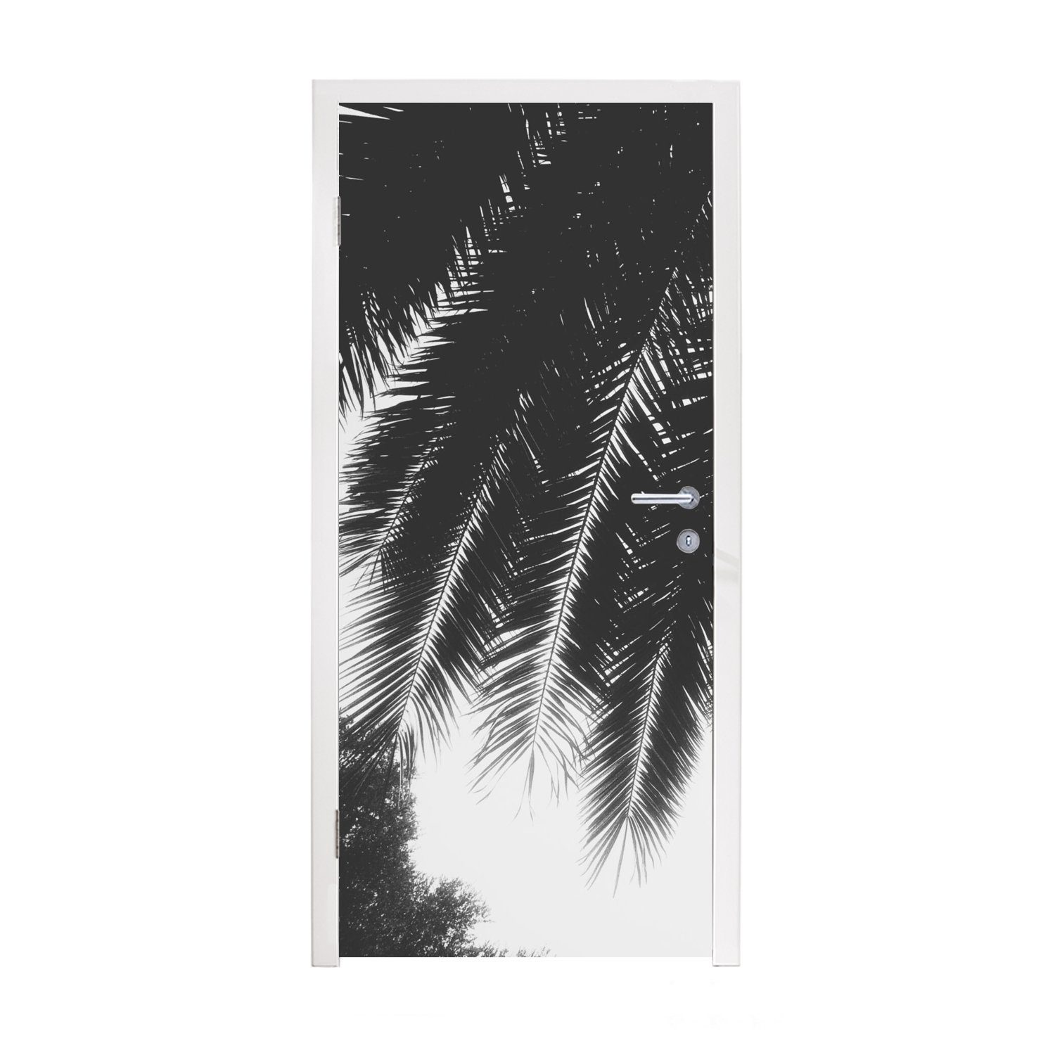 - cm - MuchoWow Türaufkleber, St), Matt, (1 - Türtapete für Tür, bedruckt, Palme, 75x205 Tropisch Fototapete Sonne Palmenblätter