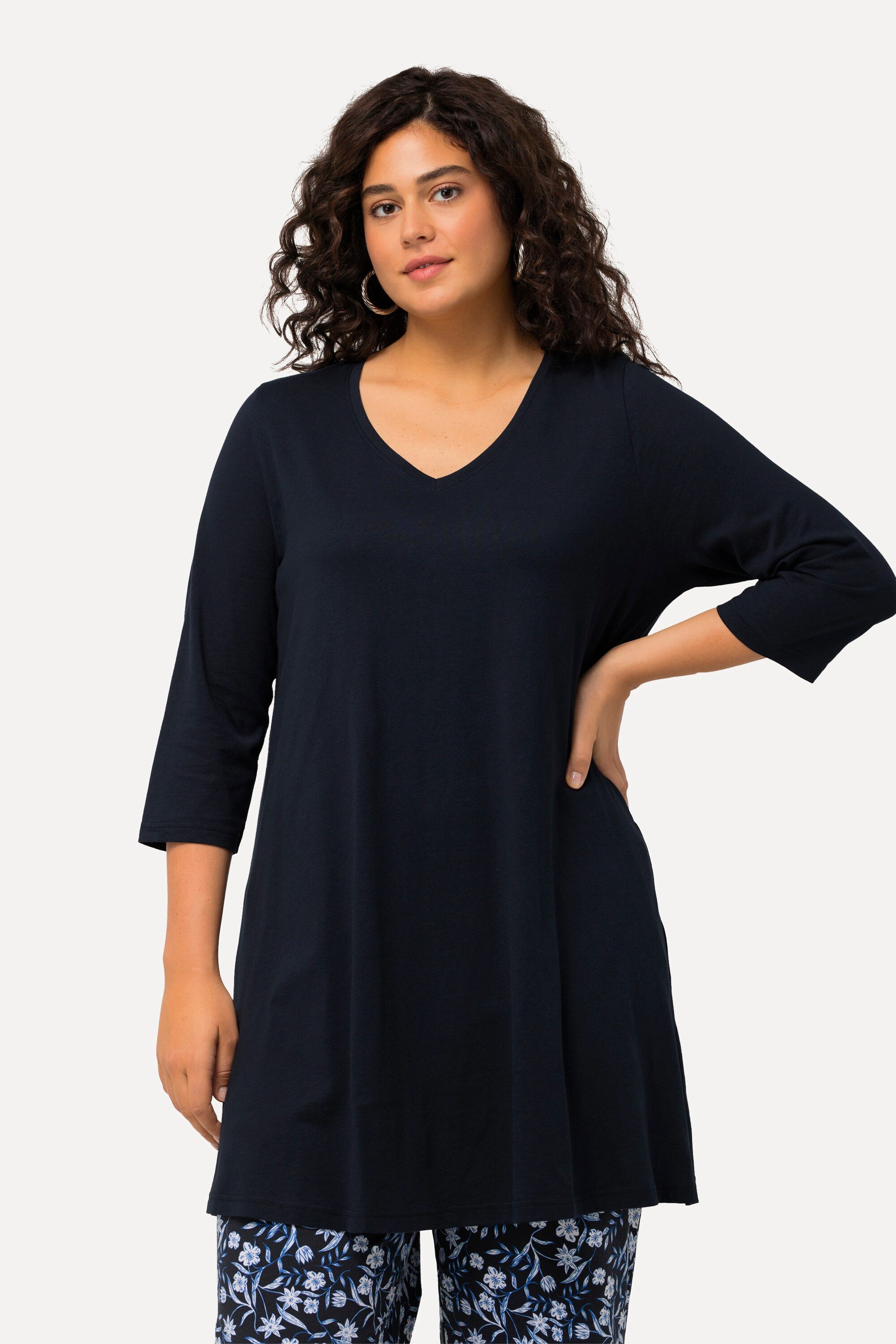 Ulla Popken Longshirt Longshirt A-Linie V-Ausschnitt günstig online kaufen