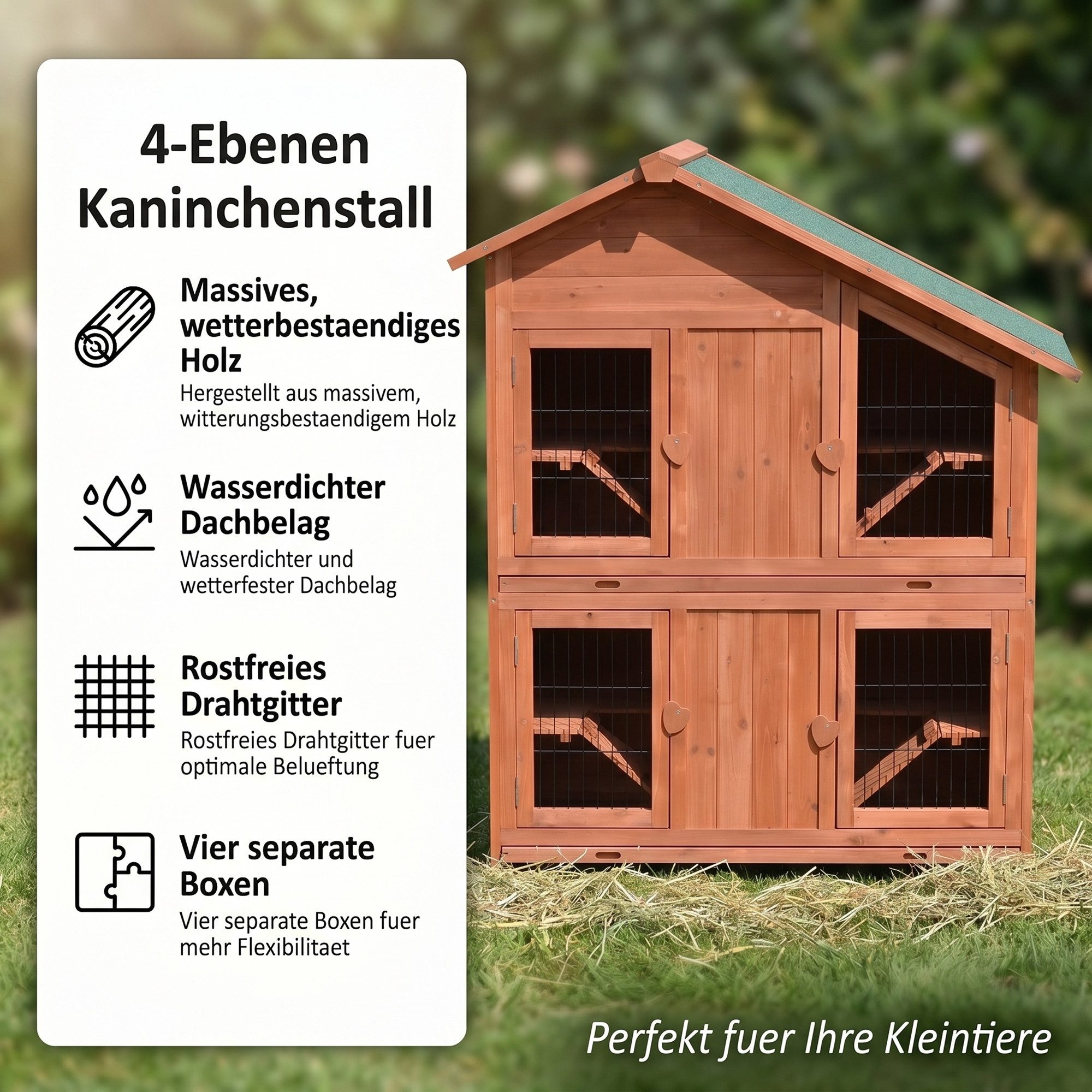 Mucola Kleintierstall 4 Boxen Hasenstall Aufzucht Holz Kaninchen Kleintierstall Hasenkäfig, 4 Rampen